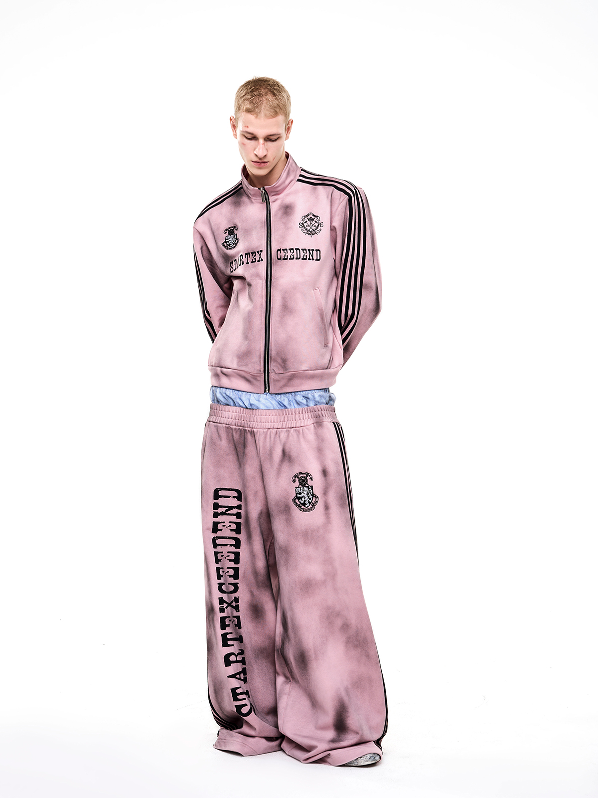 DIRTY WASH 4-STRIPE TRACK SUIT SET-PINK