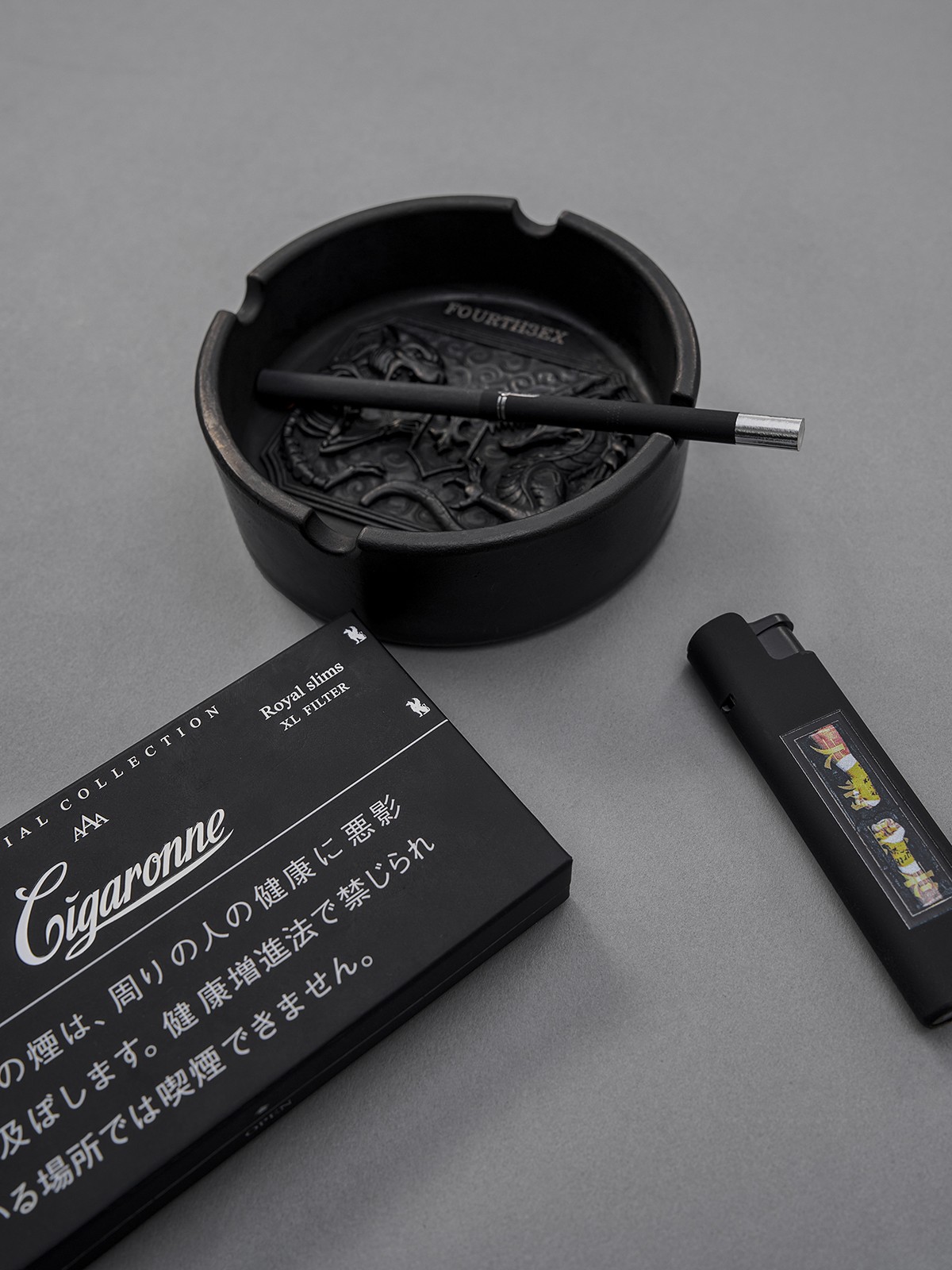 LIMITED EDITION LASER ENGRAVED DRAGON & TIGER RELIEF ASHTRAY