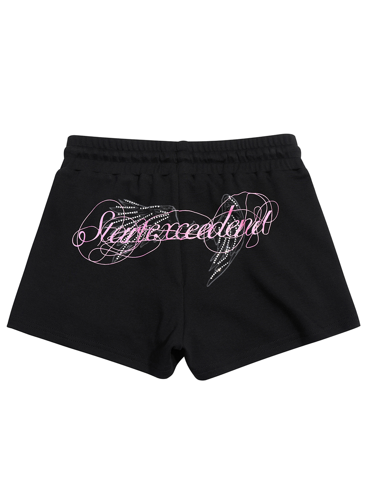 RHINESTONE ANGEL WING TWO-PIECE POLO SET-BLACK