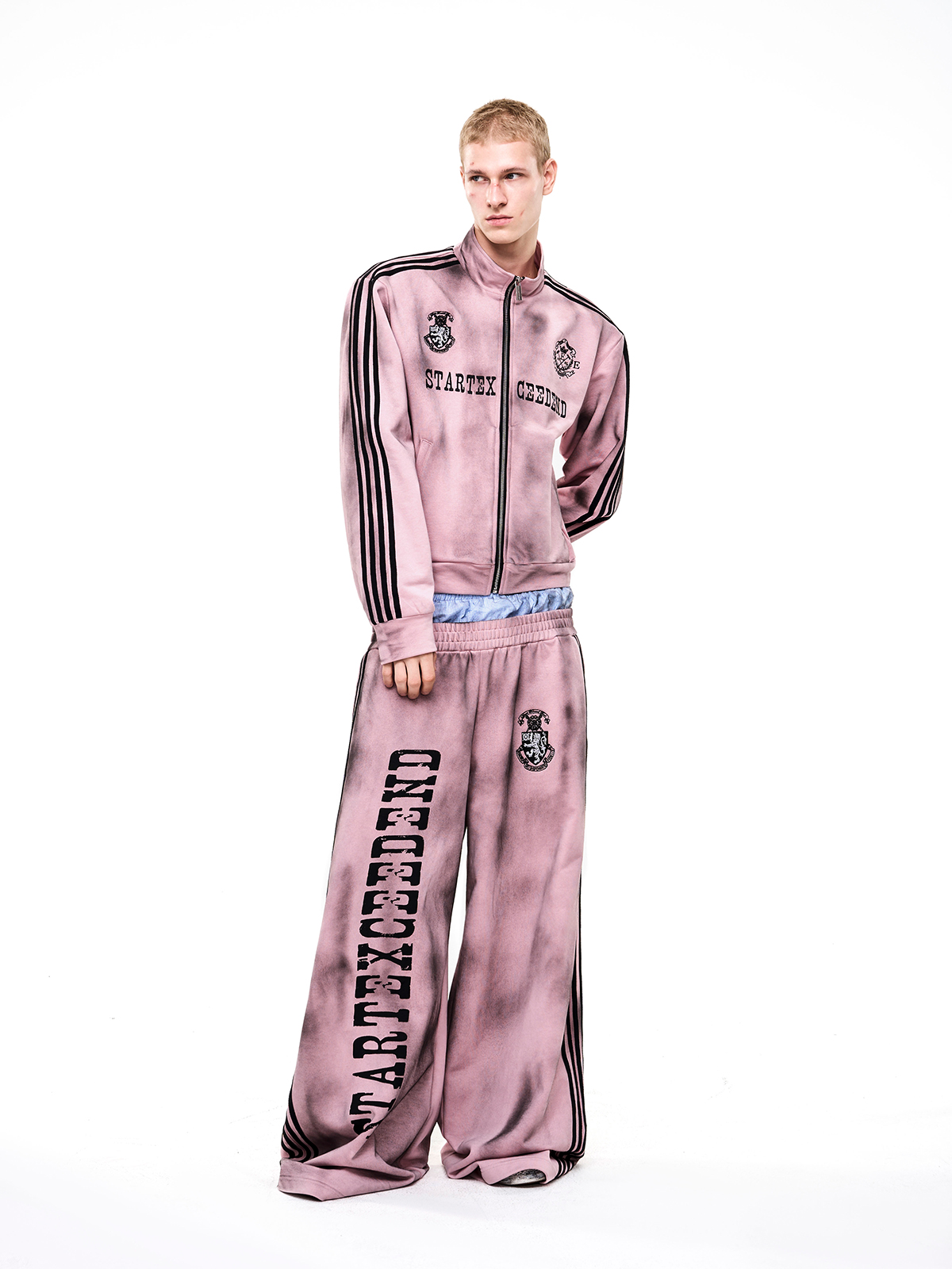 DIRTY WASH 4-STRIPE TRACK SUIT SET-PINK
