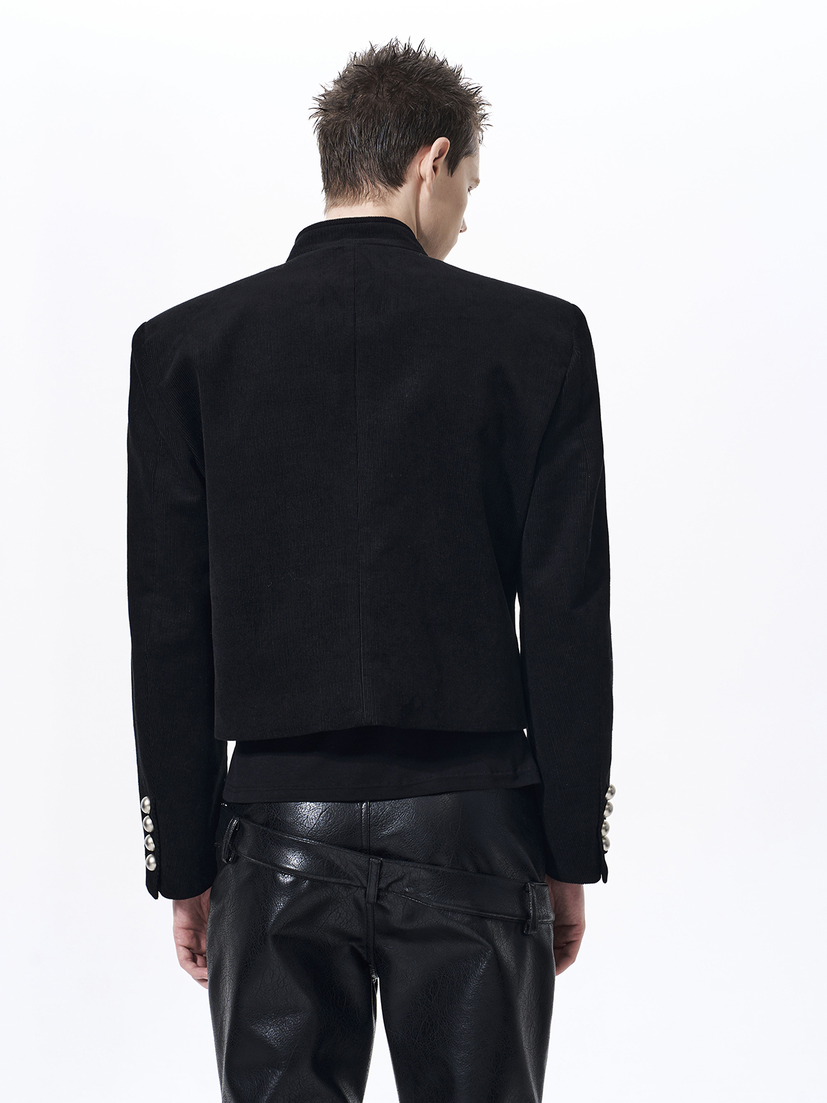 RETRO CORDUROY STAND COLLAR CROPPED JACKET-BLACK