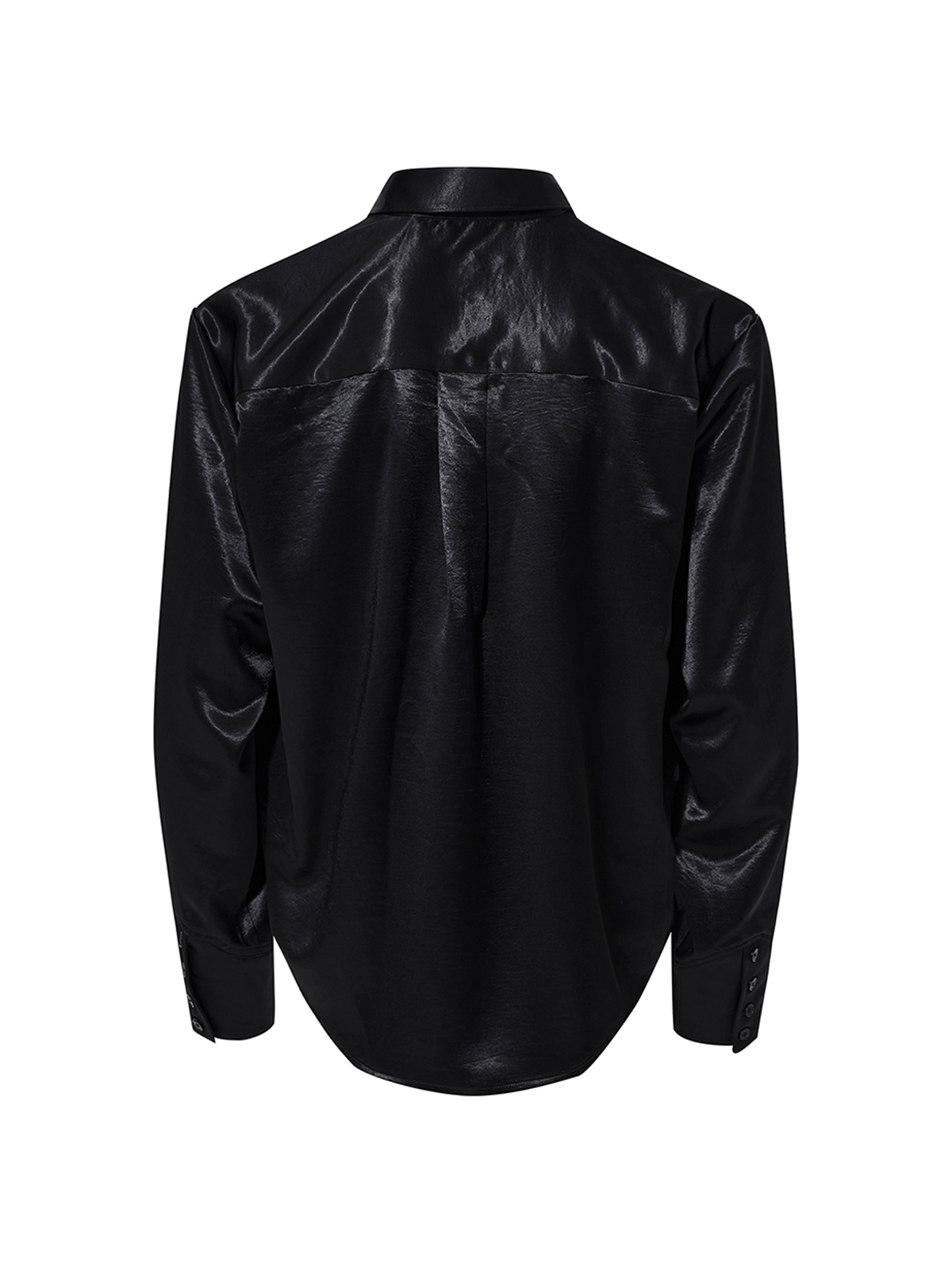 MUSICAL NOTE EMBROIDERED DRAPE SATIN SHIRT-BLACK