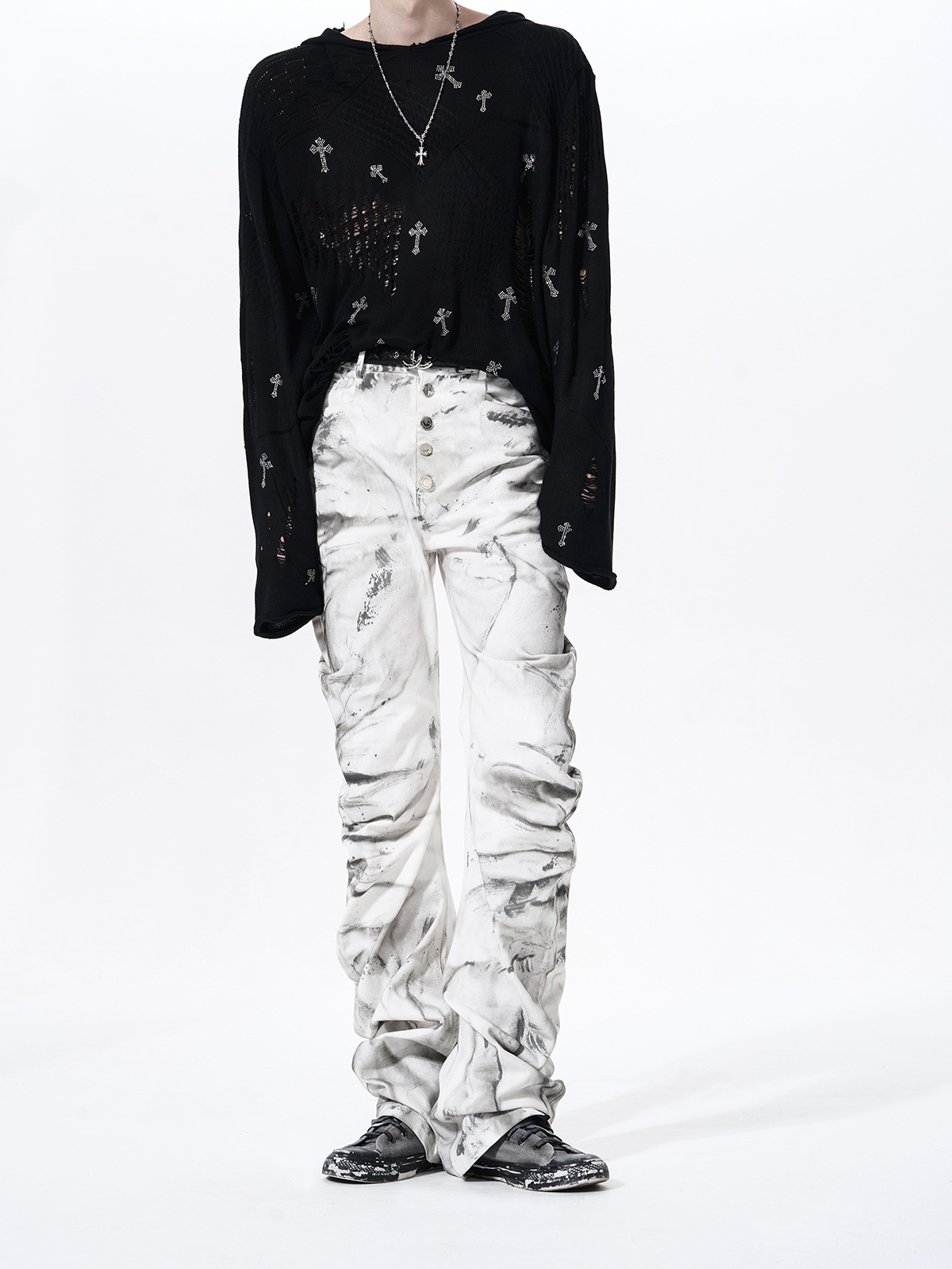 ABSTRACT TIE-DYE 3D WRINKLED CURVED DENIM
