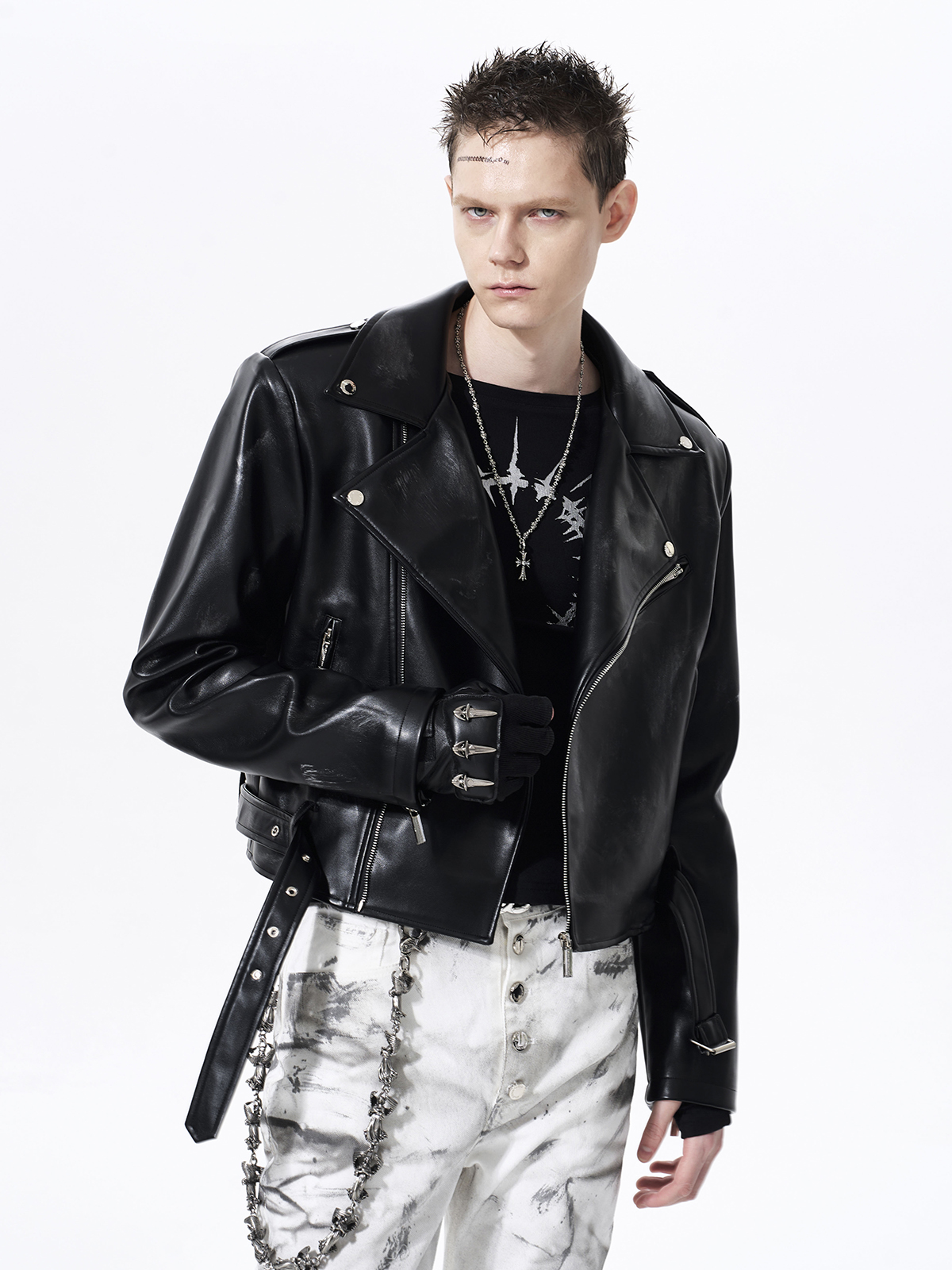 DISTRESSED WAR HORSE BIKER JACKET-BLACK