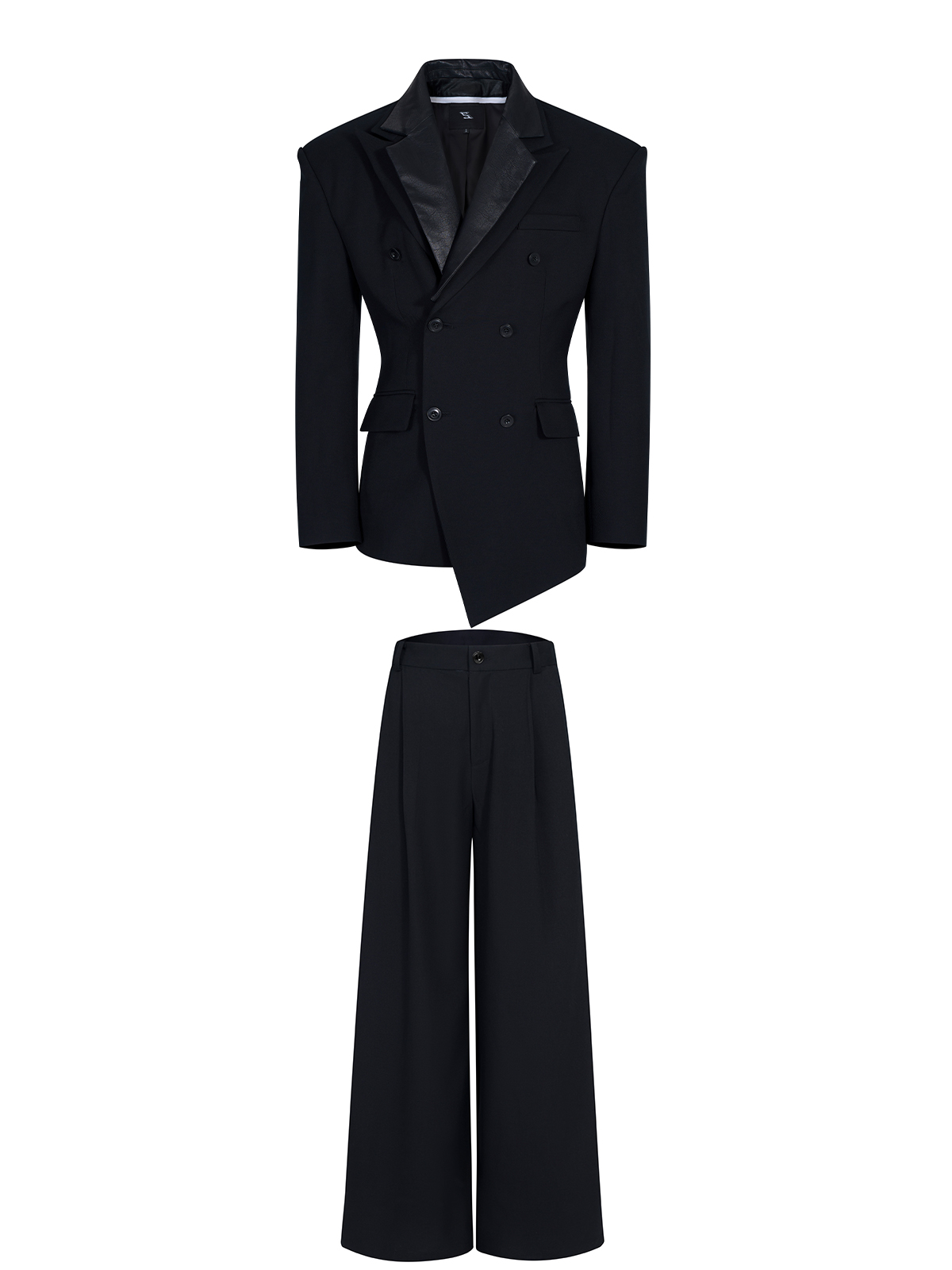 DETACHABLE LEATHER COLLAR SCULPTED SUIT SET-BLACK