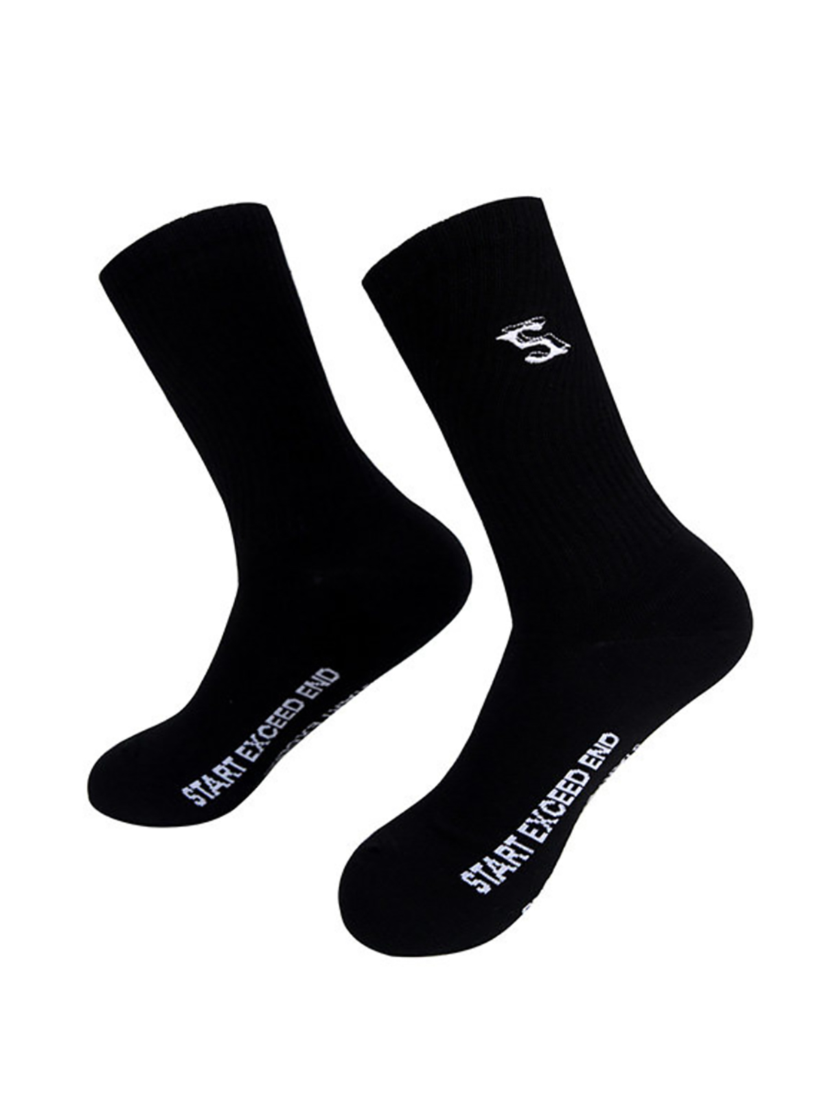 EMBROIDERED LOGO RIBBED CREW SOCKS-BLACK