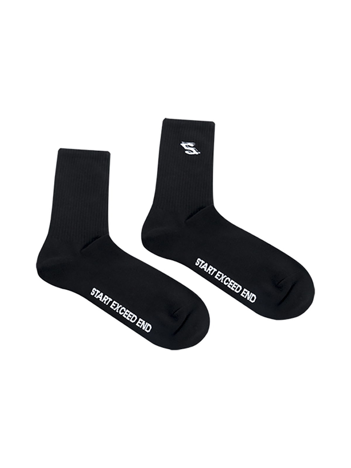 EMBROIDERED LOGO RIBBED CREW SOCKS-BLACK