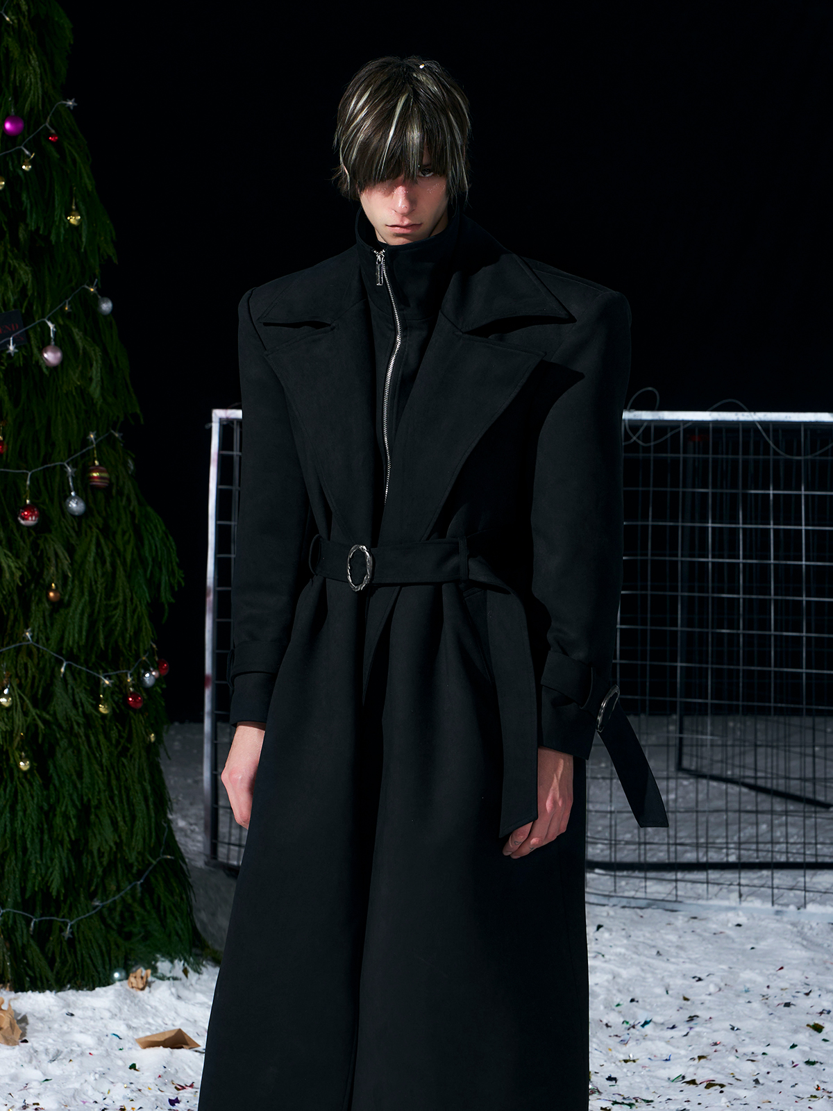BLACK DISTRESSED SUEDE BELTED TRENCH COAT