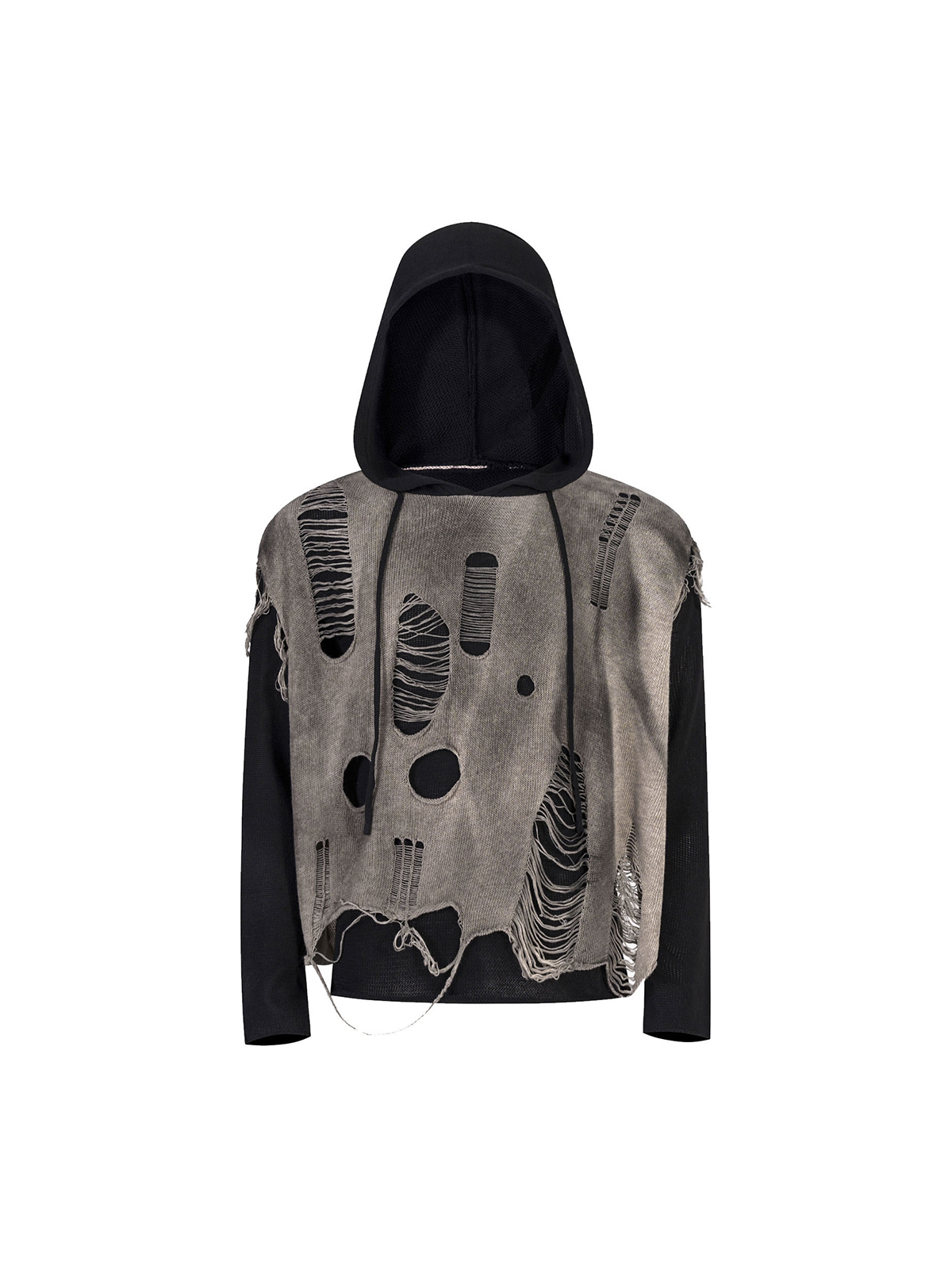 DESTROYED LAYERED KNIT HOODIE-START EXCEED END