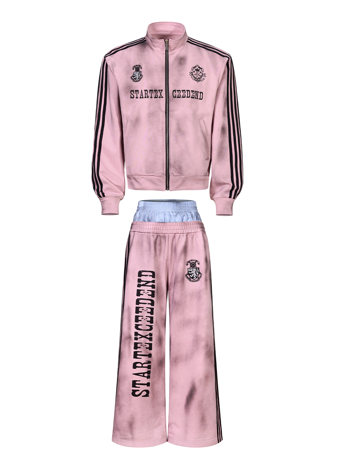 DIRTY WASH 4-STRIPE TRACK SUIT SET-PINK