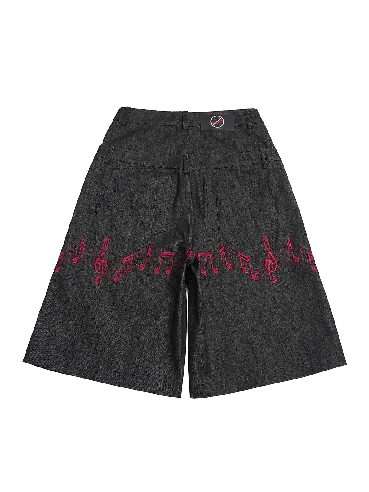 EMBROIDERED MUSICAL NOTE DOUBLE WAISTBAND JORTS