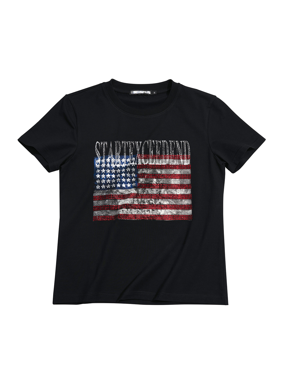 RHINESTONE DISTRESSED AMERICANA FLAG TEE