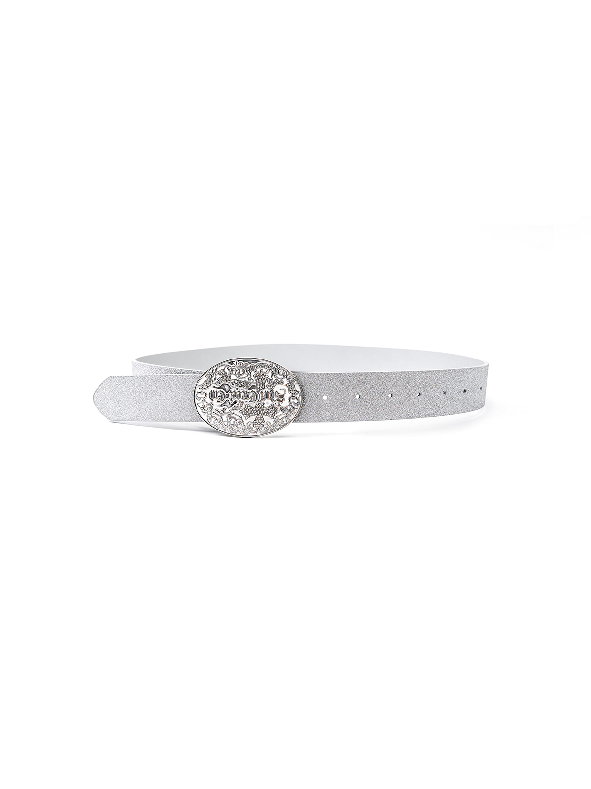 RHINESTONE CROSS OVERSIZED BUCKLE LEATHER BELT