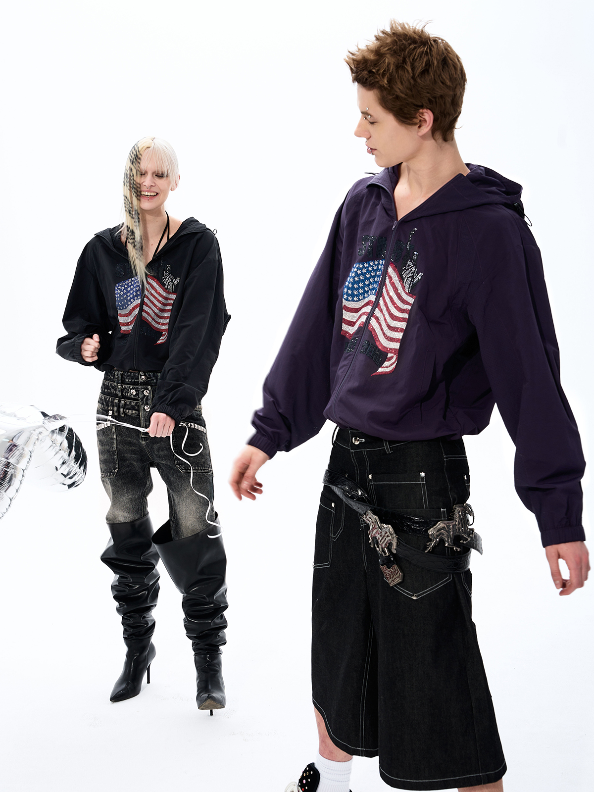 RHINESTONE AMERICANA LIGHTWEIGHT SUN HOODIE-PLUM PURPLE