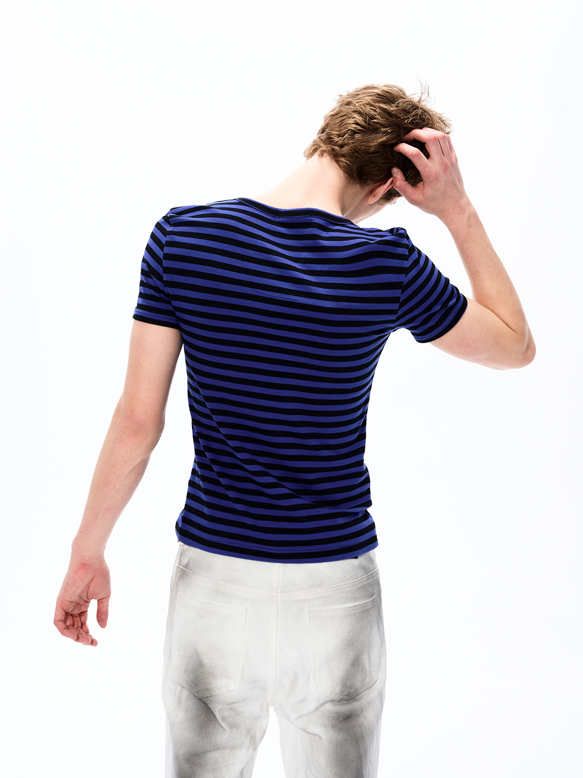 "HAUNT YOU FOREVER" RHINESTONE STRIPED V-NECK TEE