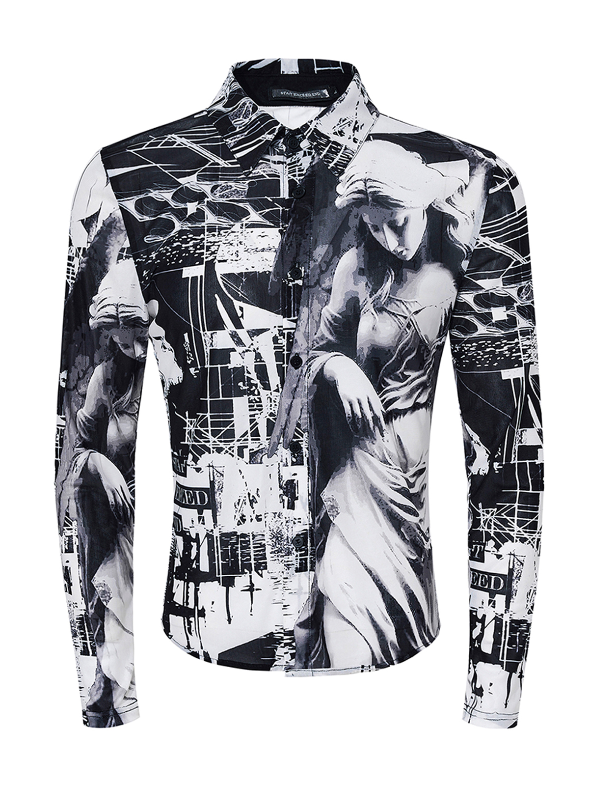 CLASSICAL FIGURE PRINT SHEER MESH SHIRT