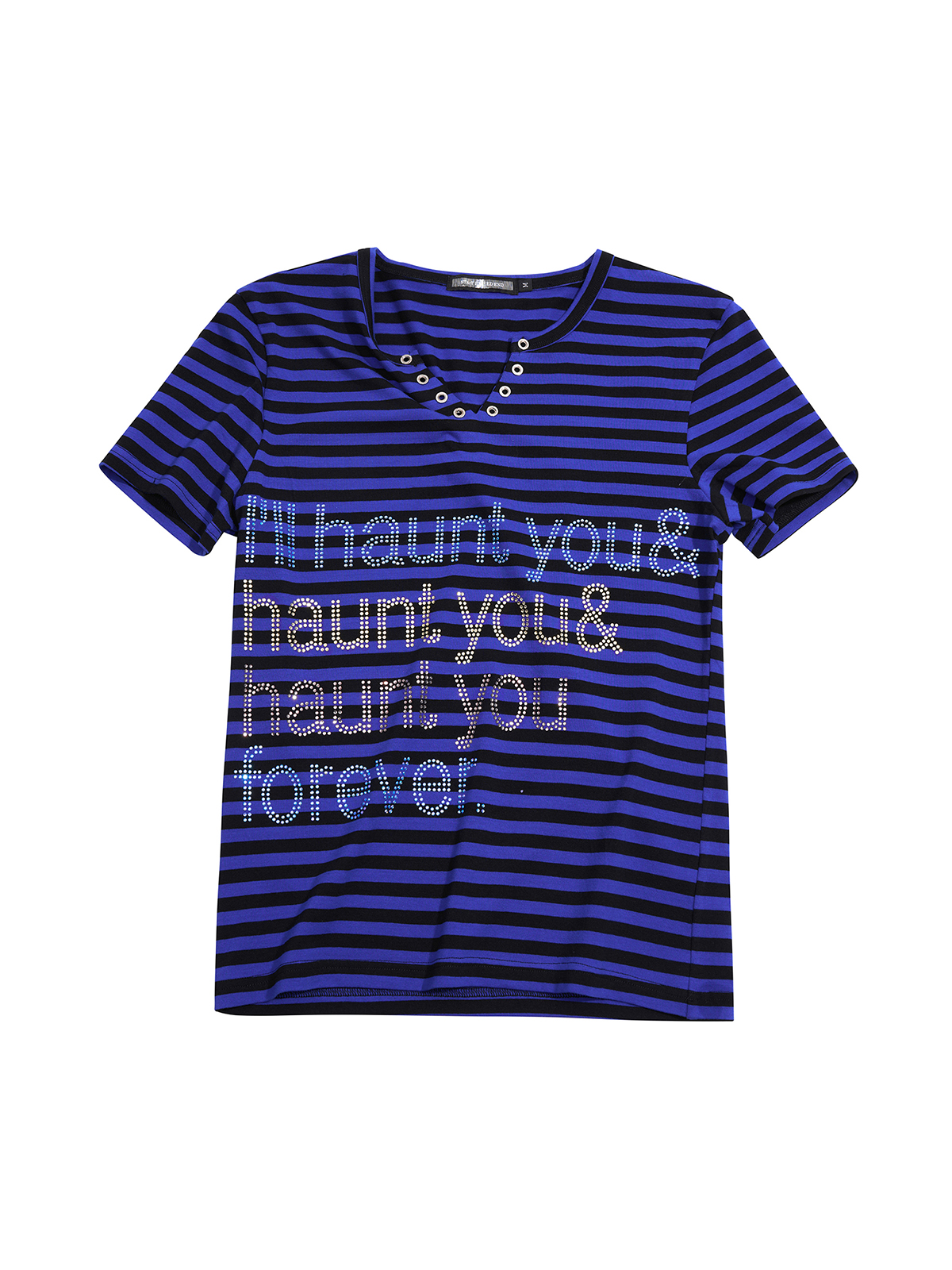 "HAUNT YOU FOREVER" RHINESTONE STRIPED V-NECK TEE