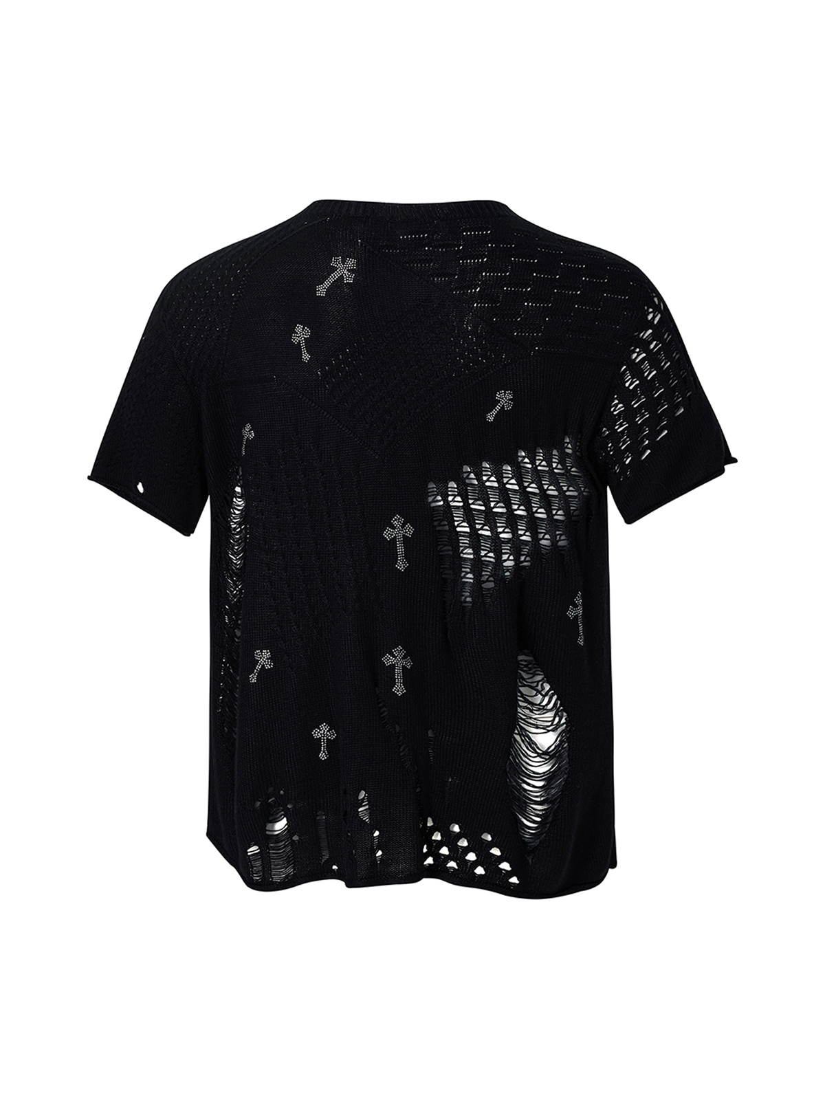 BLACK DISTRESSED CROSS KNIT TEE