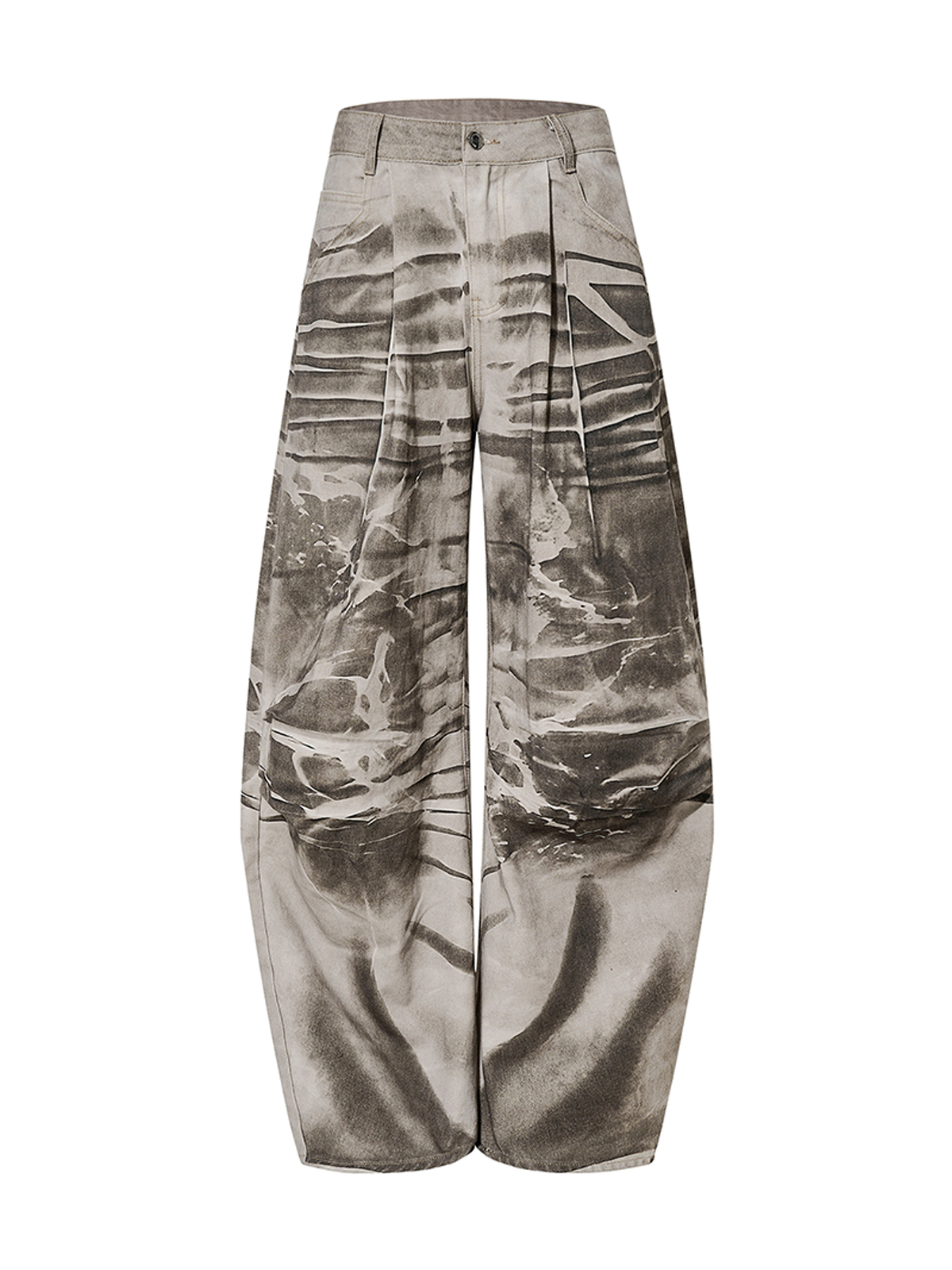 TIE-DYE DISTRESSED WIDE LEG PUDDLE DENIM