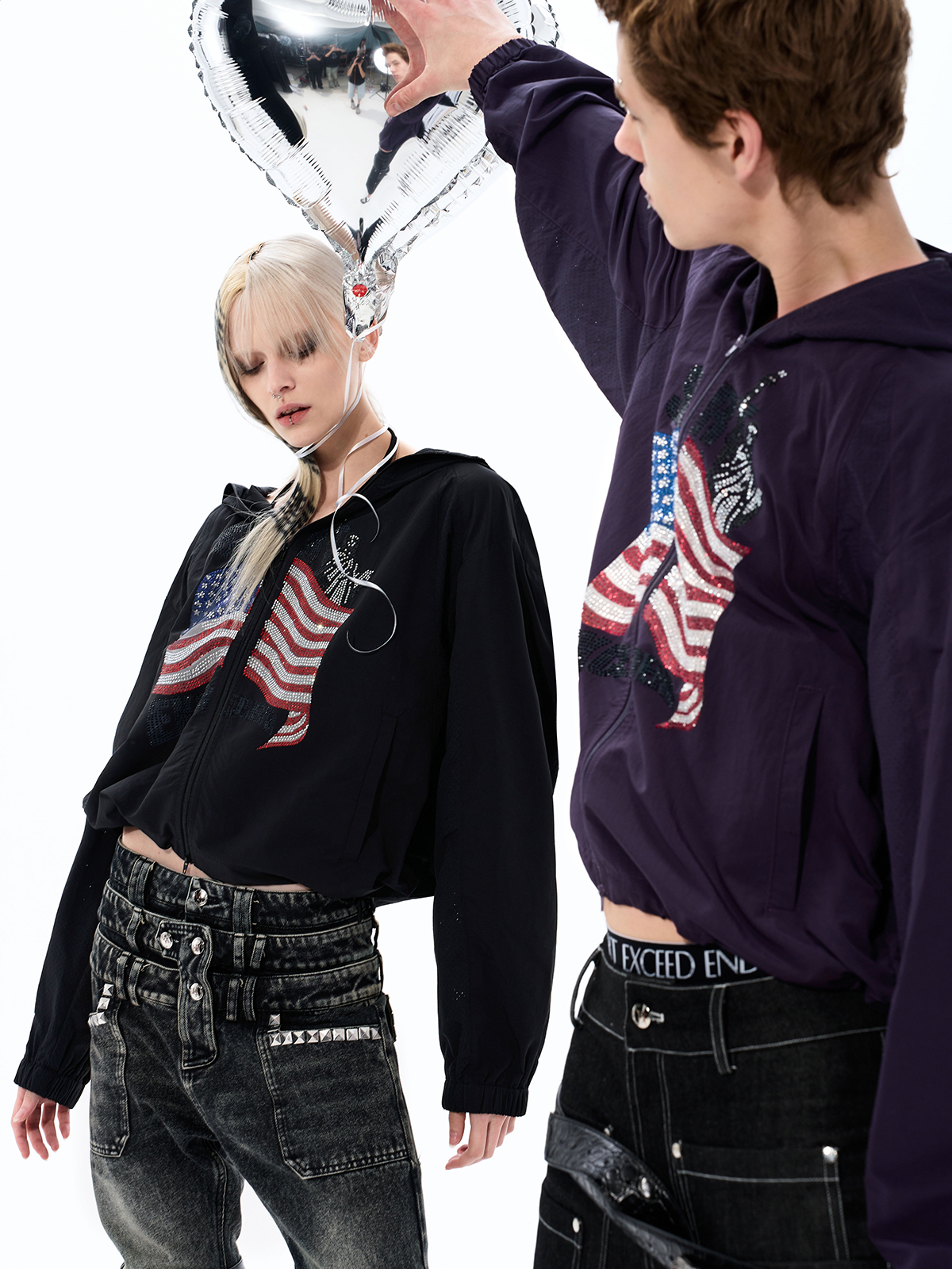 RHINESTONE AMERICANA LIGHTWEIGHT SUN HOODIE-PLUM PURPLE