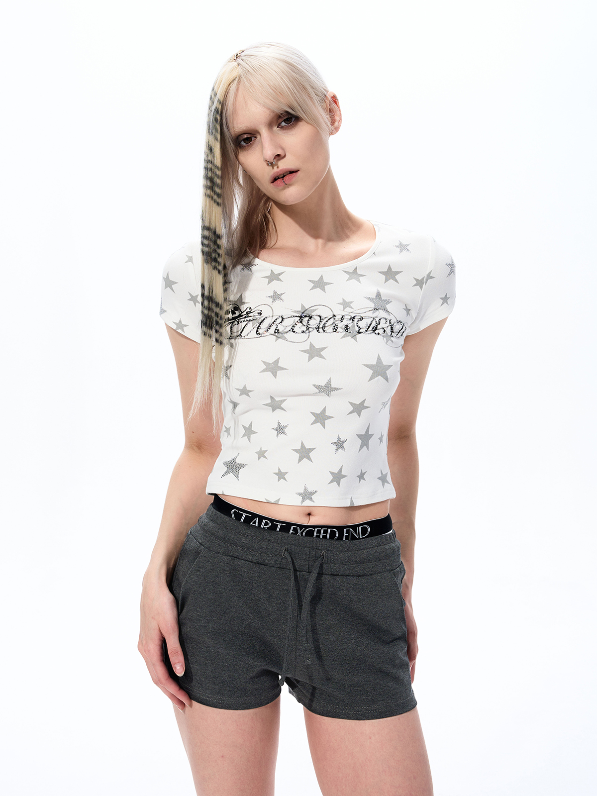 SILVER STAR RHINESTONE SKULL BABY TEE