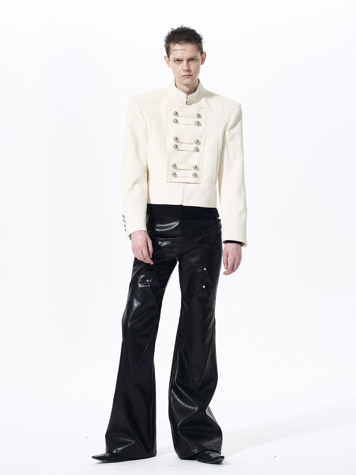 RETRO CORDUROY STAND COLLAR CROPPED JACKET-IVORY WHITE