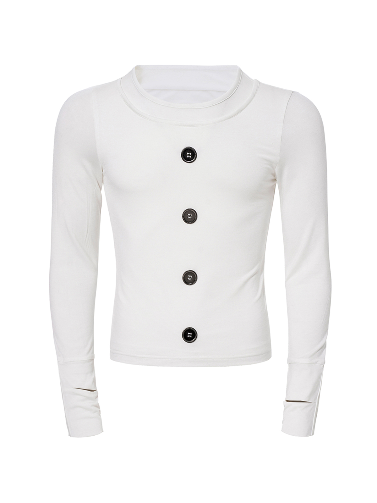 FAUX LAYERED TENCEL BUTTON LONGSLEEVE-WHITE