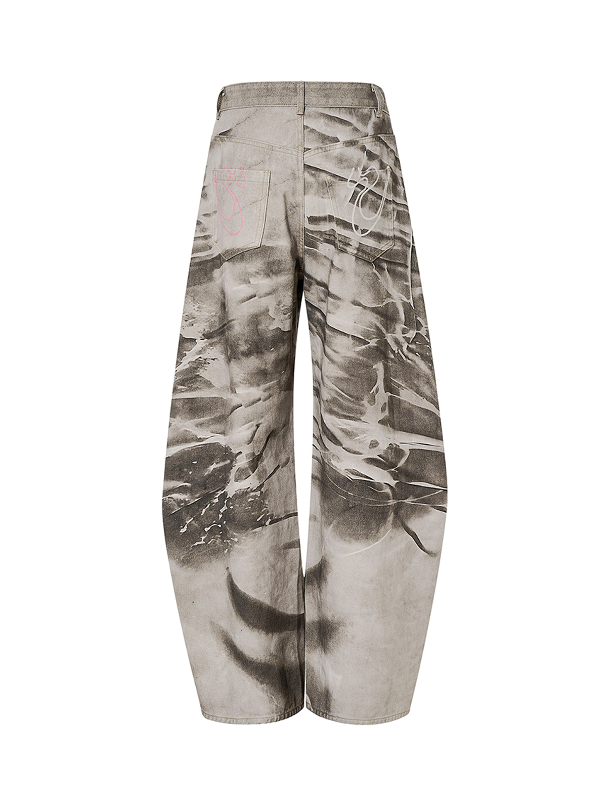 TIE-DYE DISTRESSED WIDE LEG PUDDLE DENIM