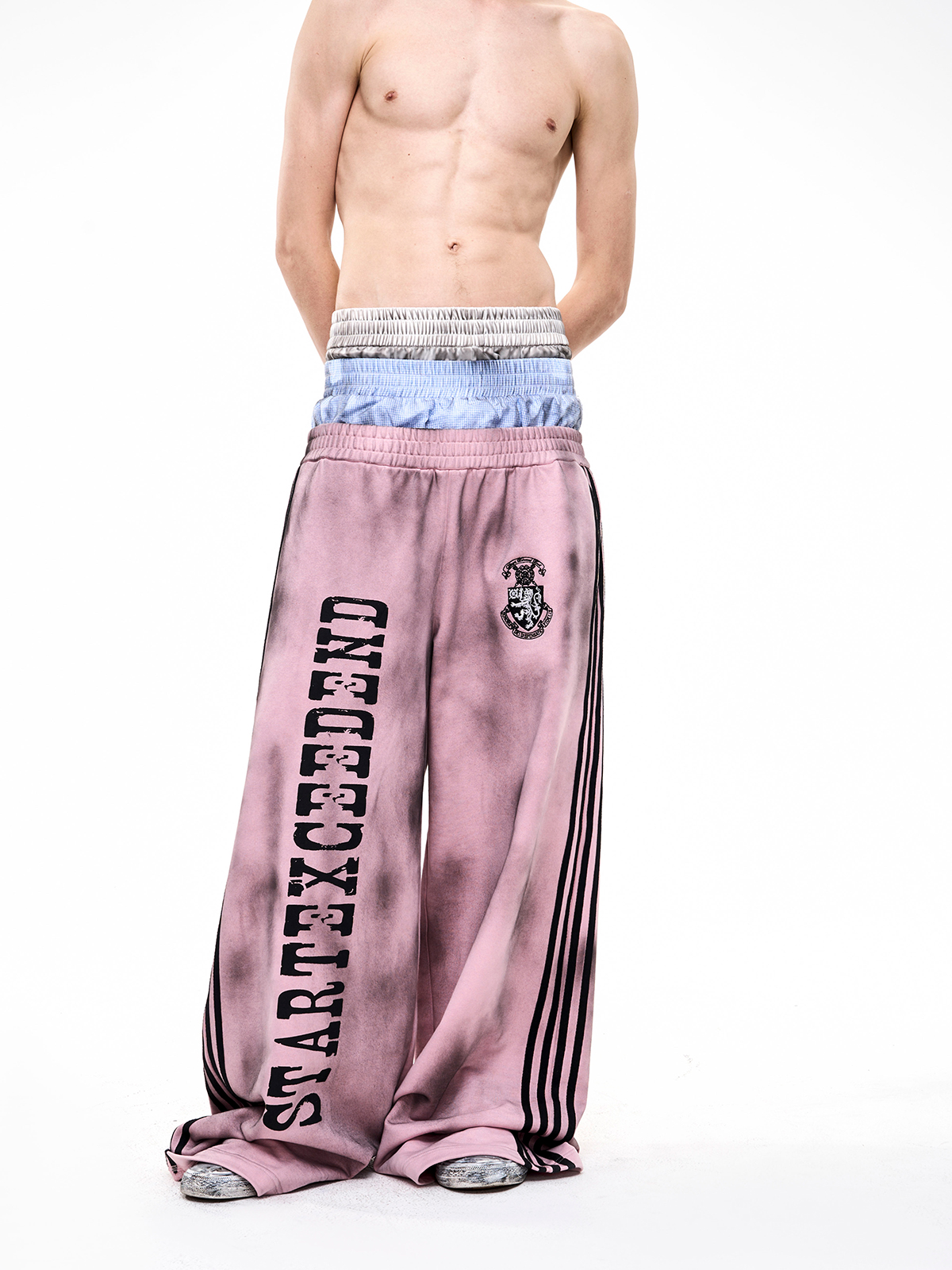 DIRTY WASH 4-STRIPE TRACK SUIT SET-PINK