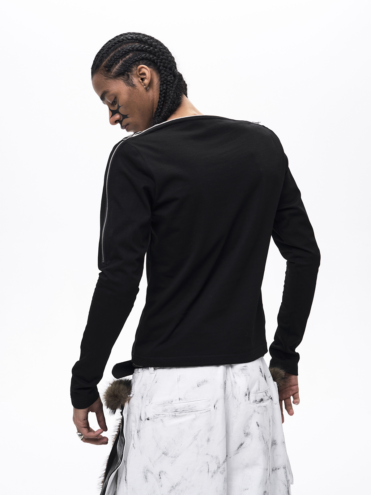 DECONSTRUCTED ZIP MOCK LAYER LONG SLEEVE-BLACK