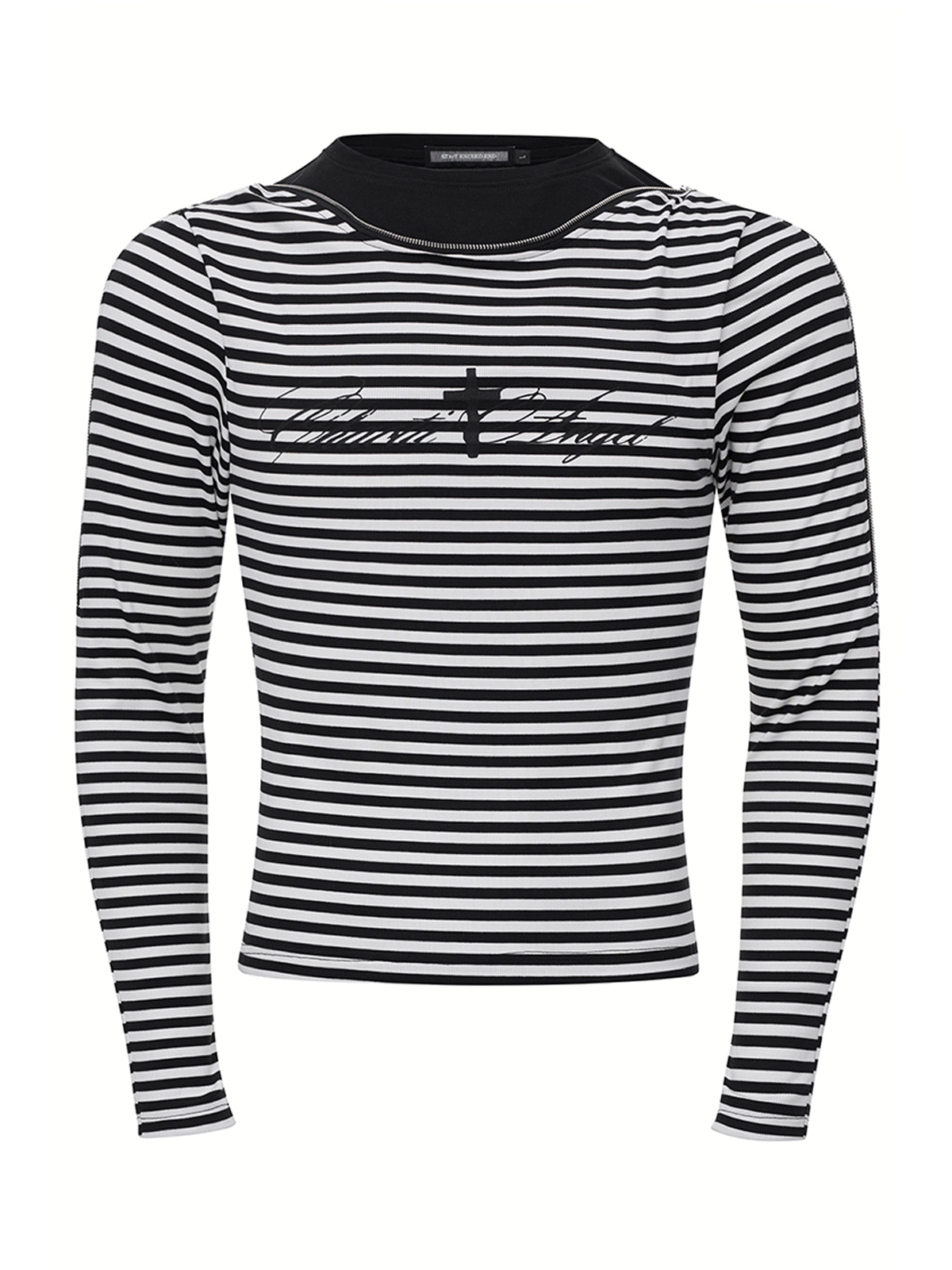 DECONSTRUCTED ZIP MOCK LAYER LONG SLEEVE-STRIPED