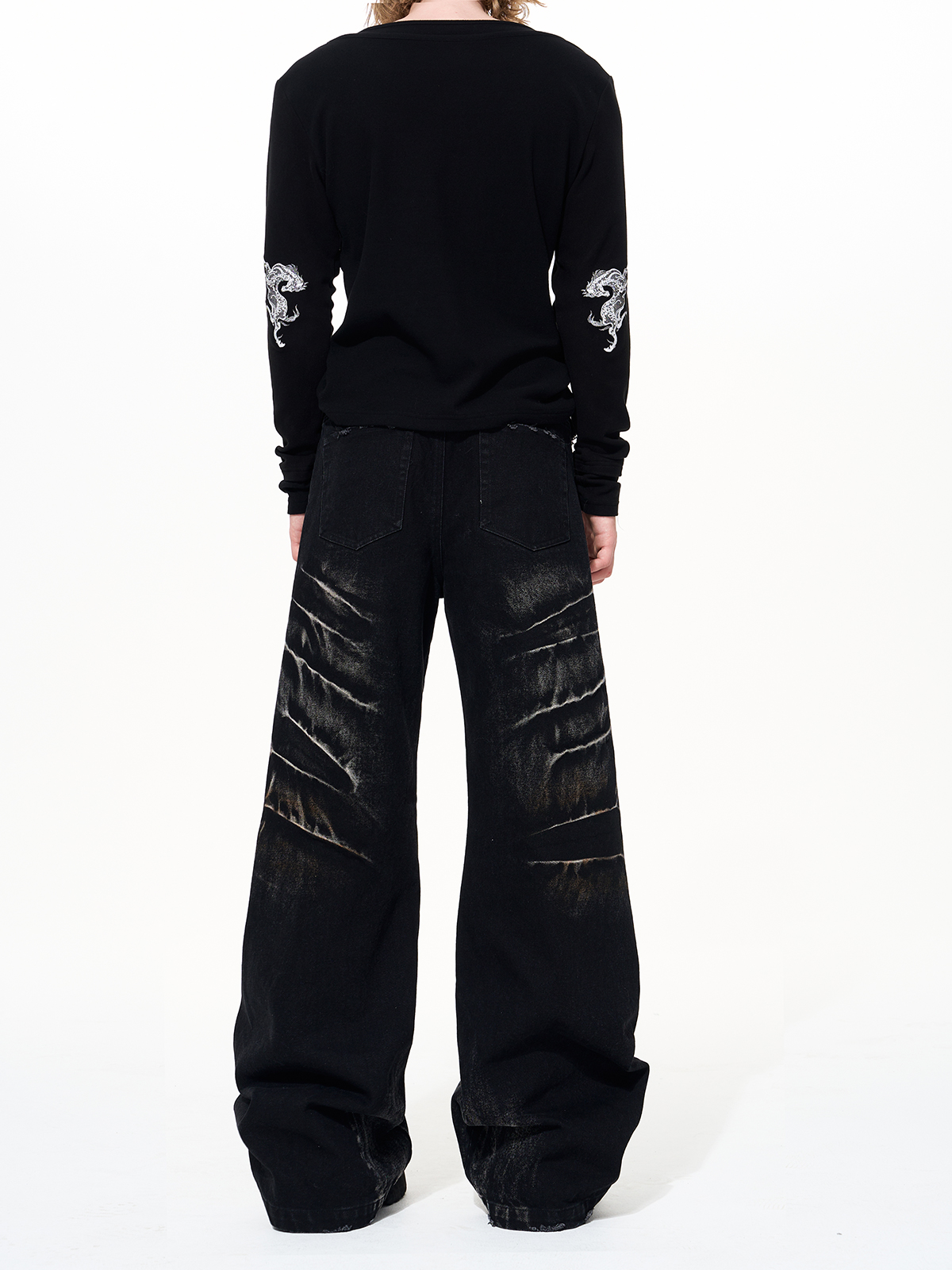 VINTAGE WASH STUDDED WIDE LEG DENIM