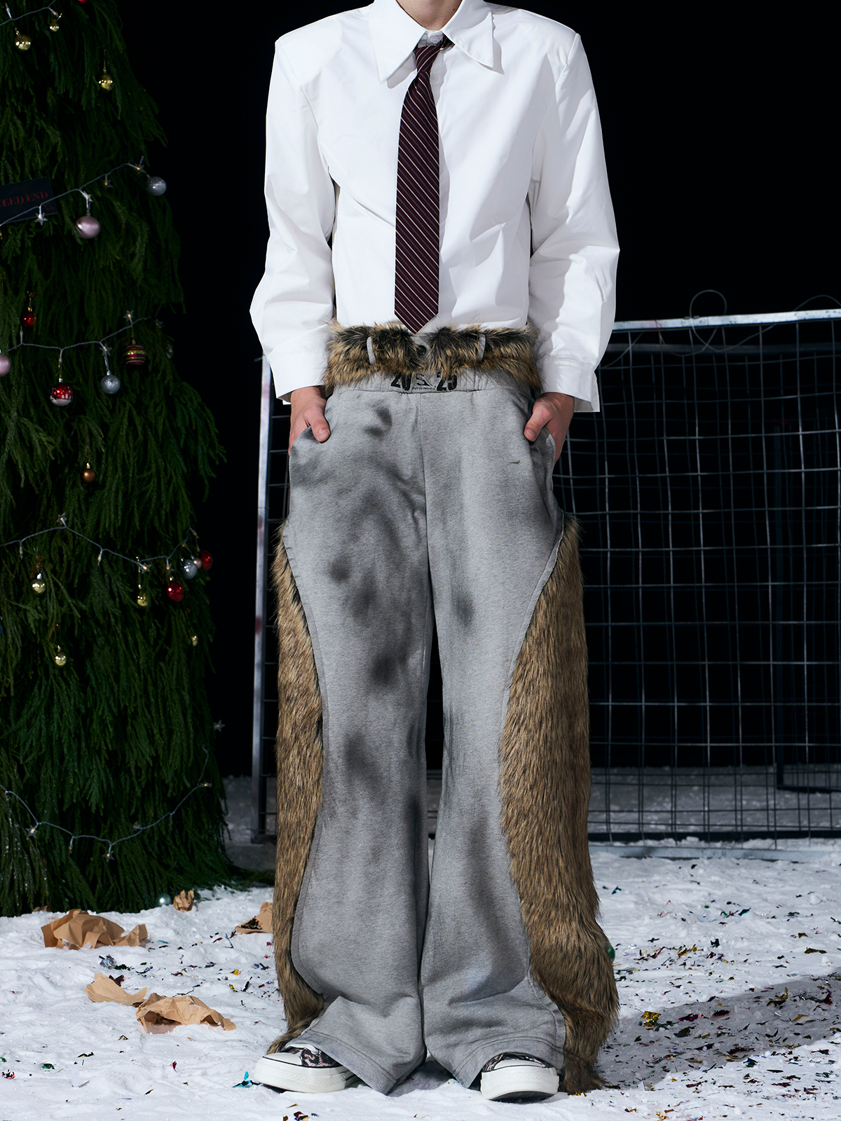 VINTAGE GREY REVERSIBLE FUR HOODIE & FUR PANEL PANTS SET