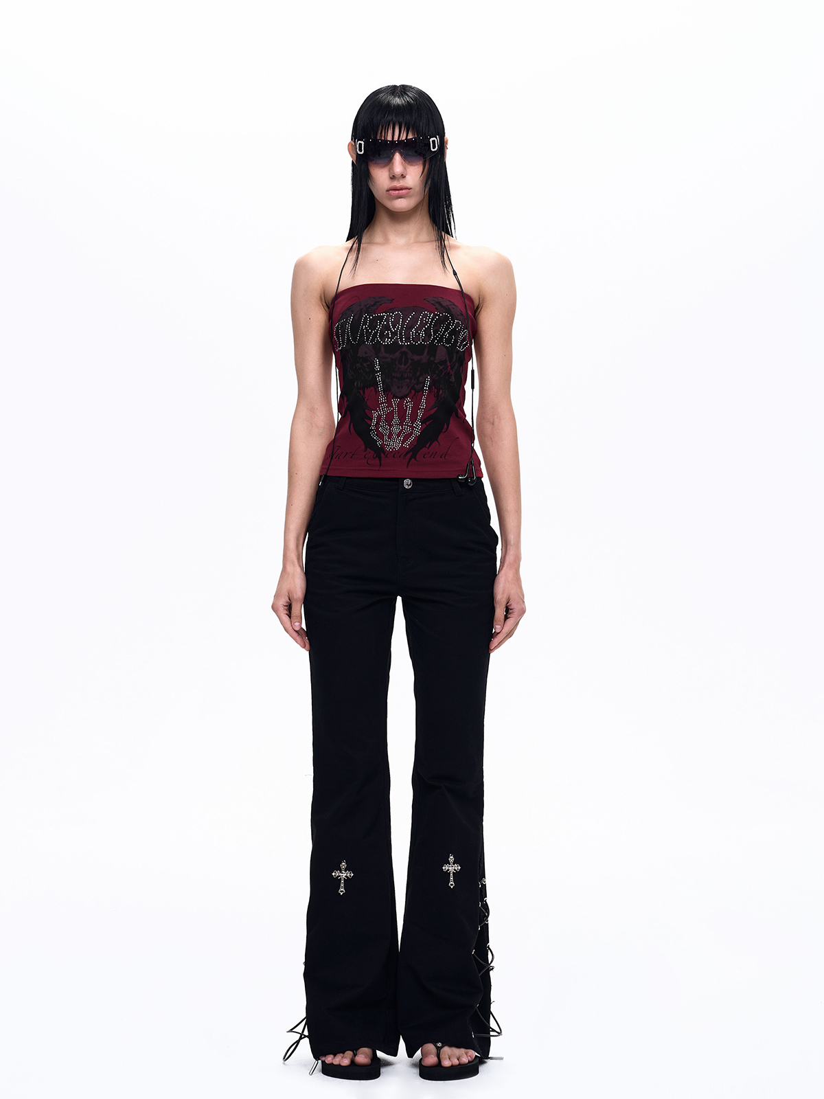CROSS LACE-UP FLARE PANTS