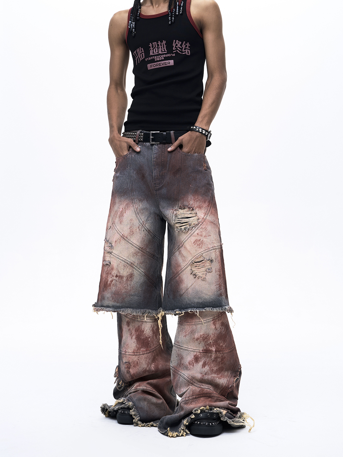 FAKE TWO-PIECE MUD WASH DENIM