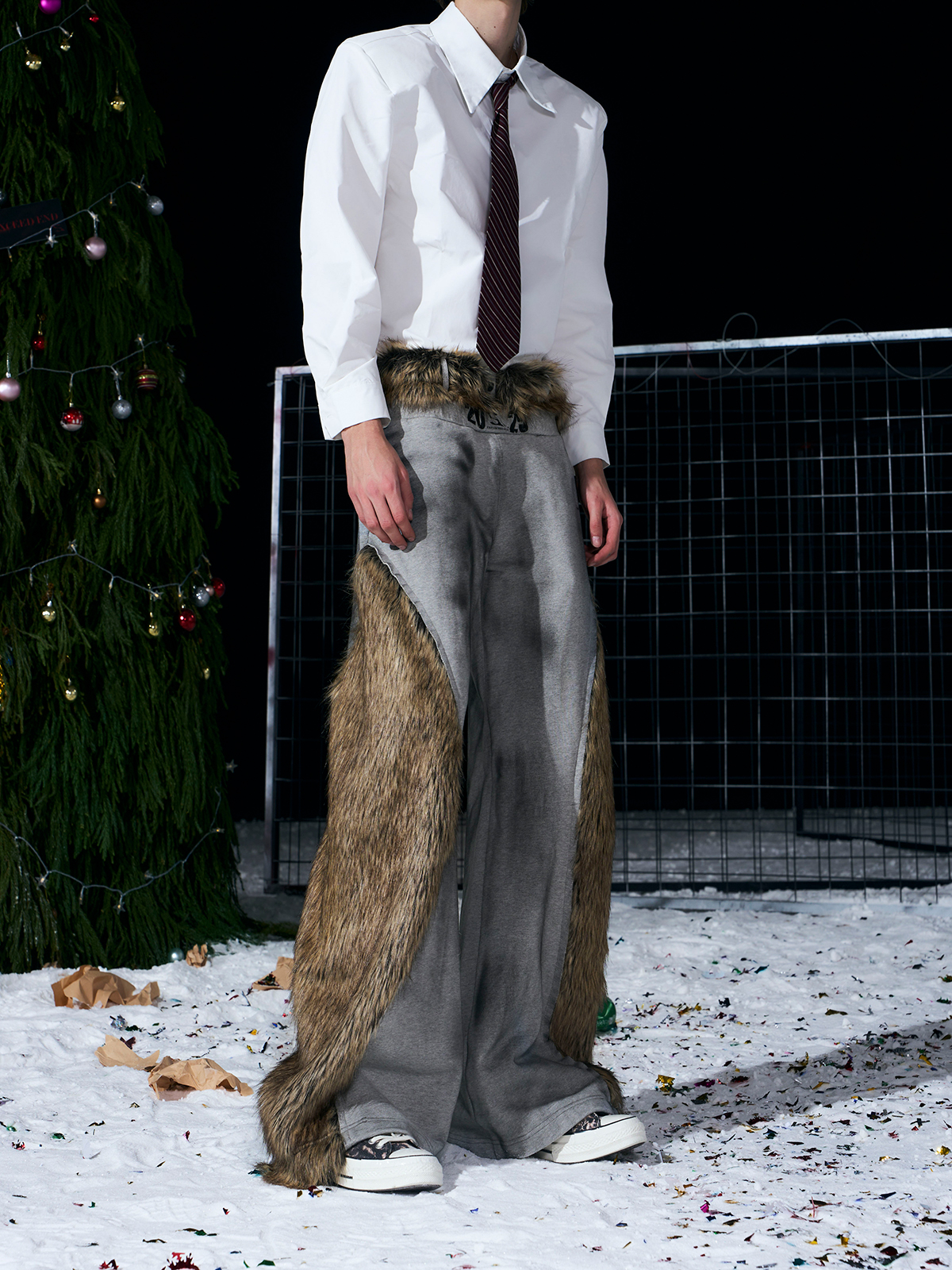 VINTAGE GREY REVERSIBLE FUR HOODIE & FUR PANEL PANTS SET