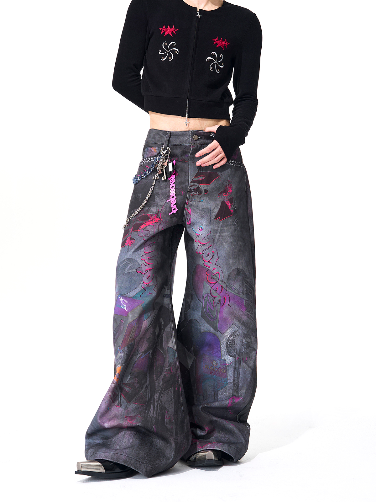 CYBER-GRAFFITI WIDE-LEG JEANS-START EXCEED END