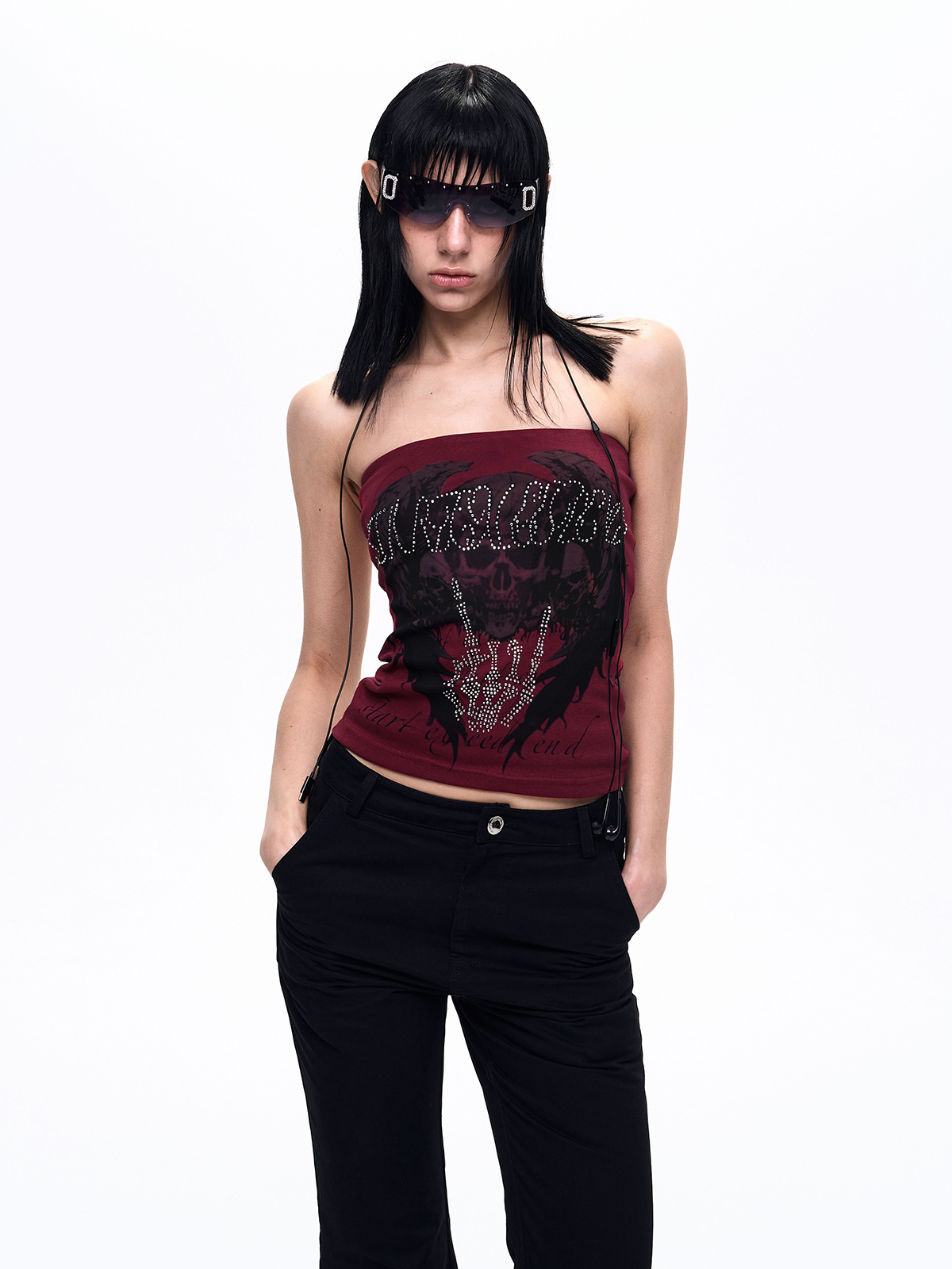RHINESTONE SKULL GRAPHIC TUBE TOP