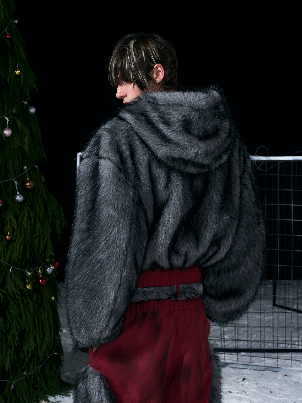 VINTAGE RED REVERSIBLE FUR HOODIE & FUR PANEL PANTS SET