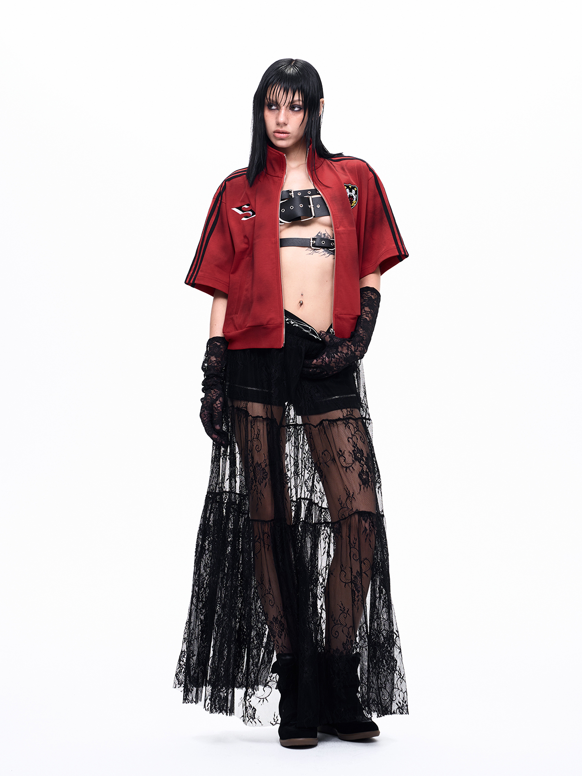 DIRTY WASH EMBROIDERED TRACK SWEATSHIRT-BURGUNDY