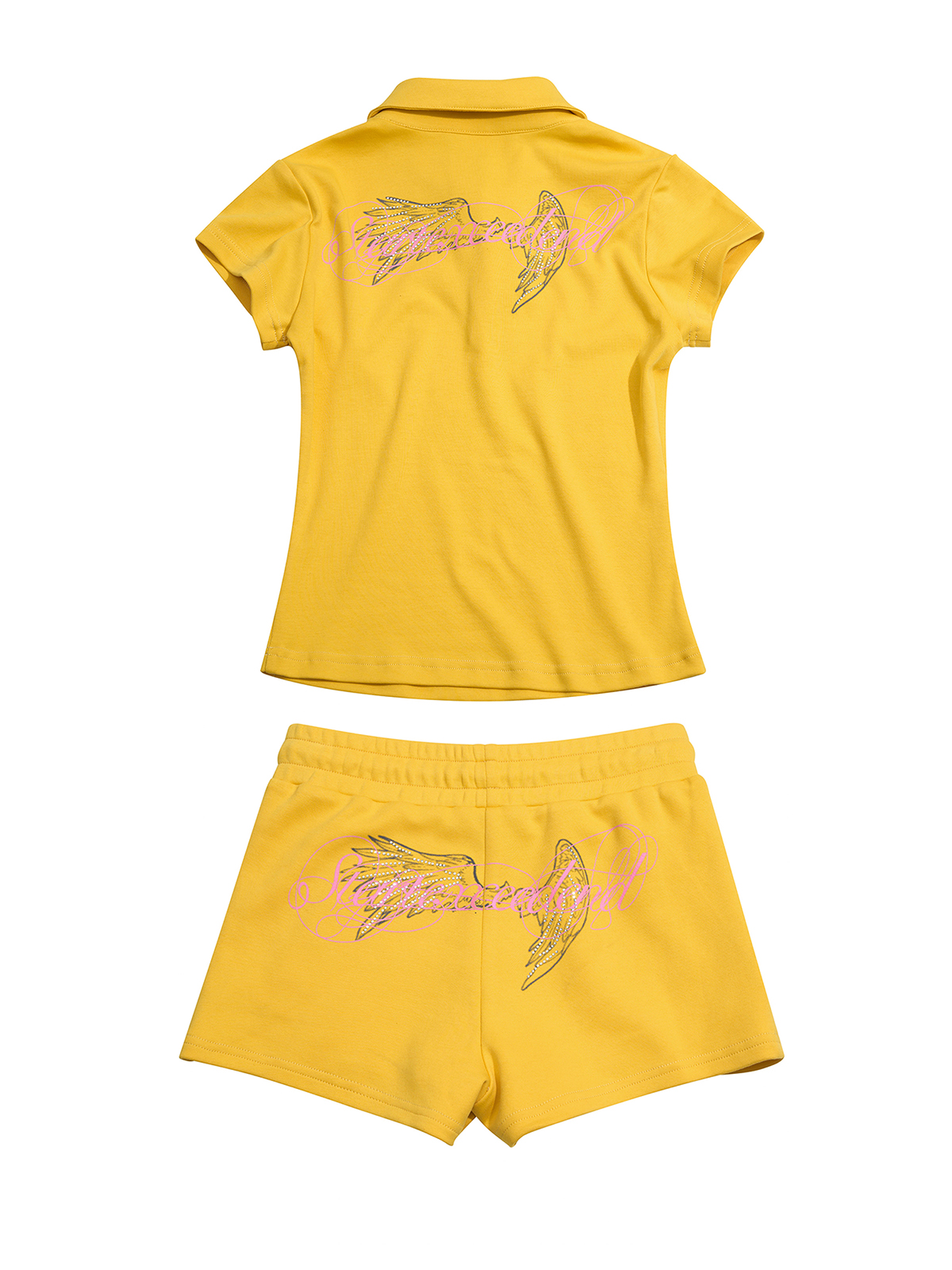 RHINESTONE ANGEL WING TWO-PIECE POLO SET-YELLOW