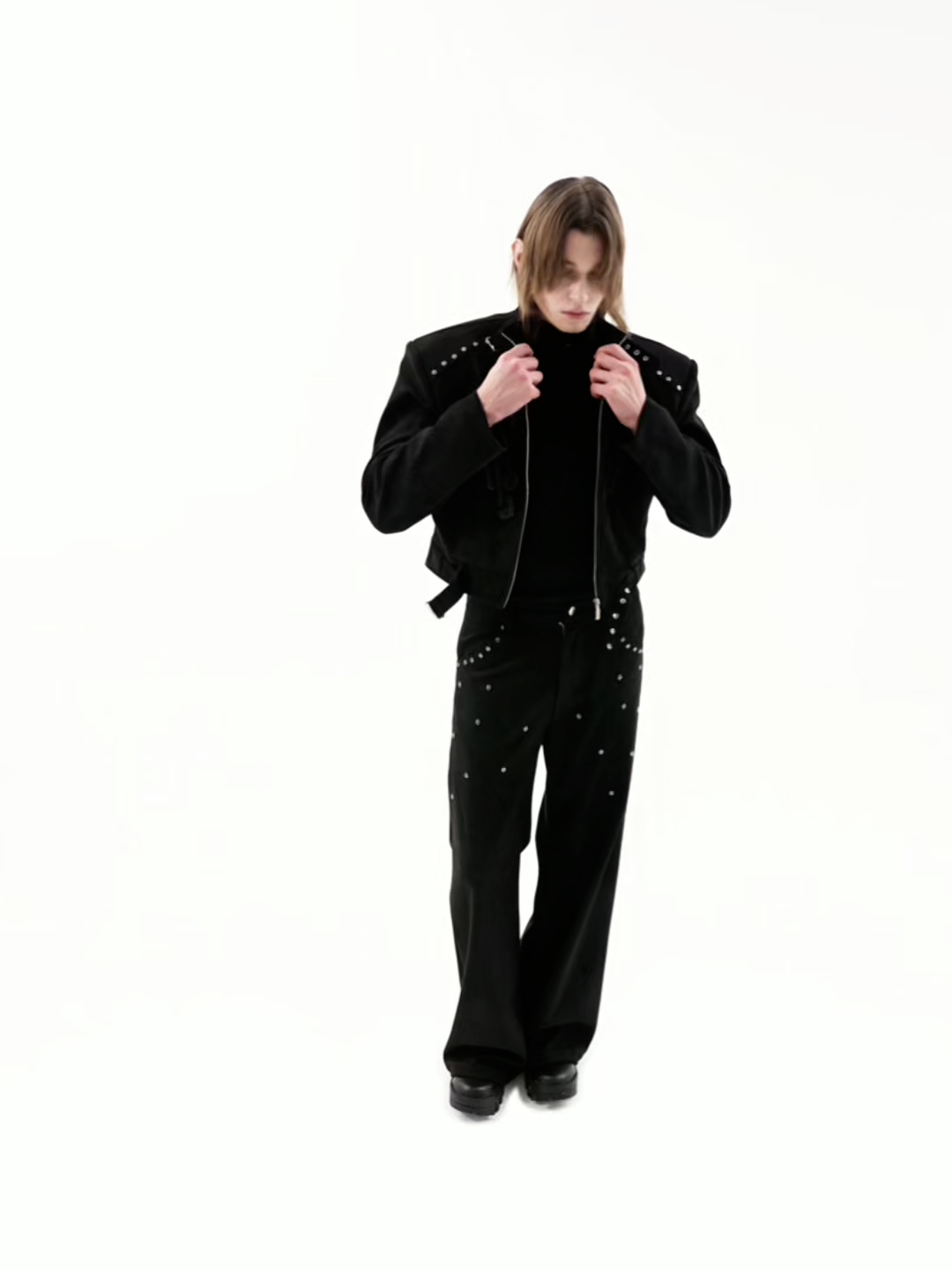 STUDDED SUEDE CROPPED SET