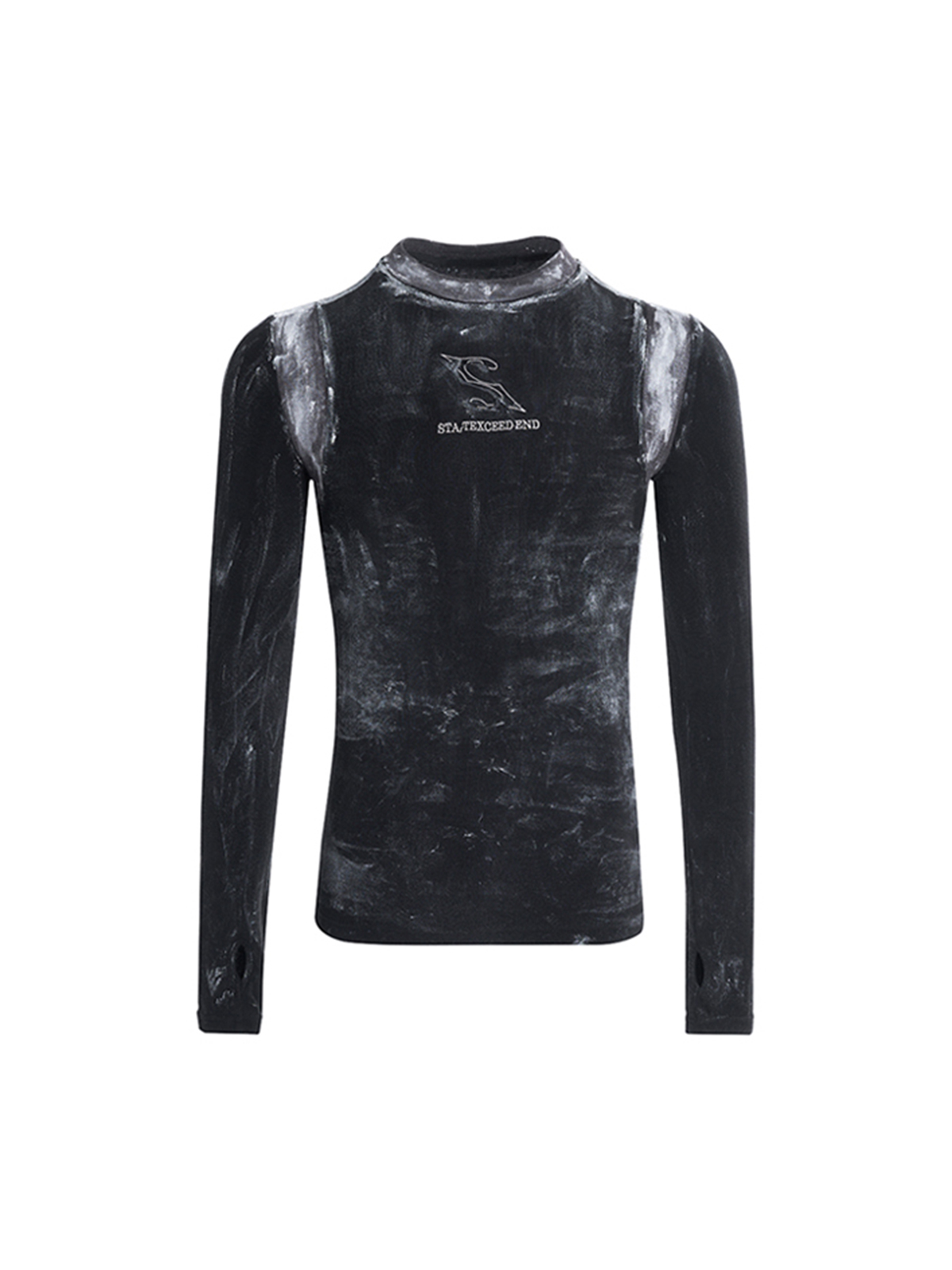 SHADOW ACID WASH MOCK NECK TEE-START EXCEED END