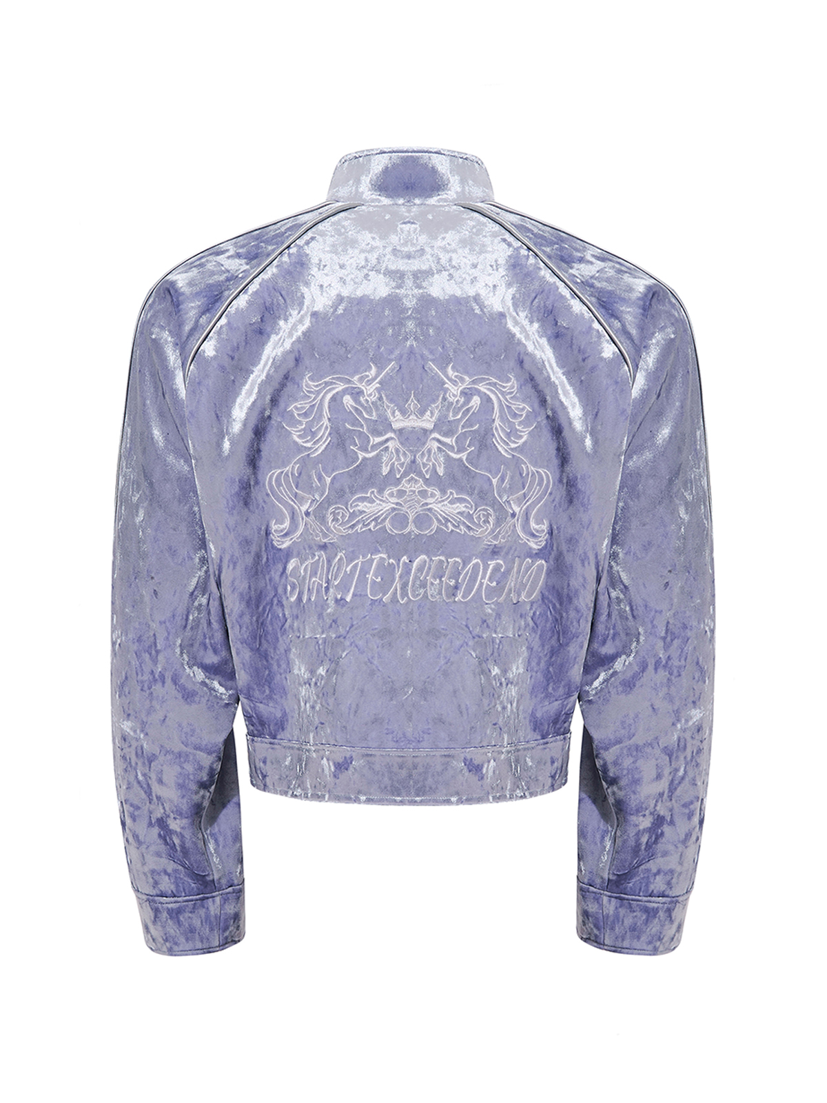 CRUSHED VELVET EMBROIDERED TRACKSUIT SET-LAVENDER