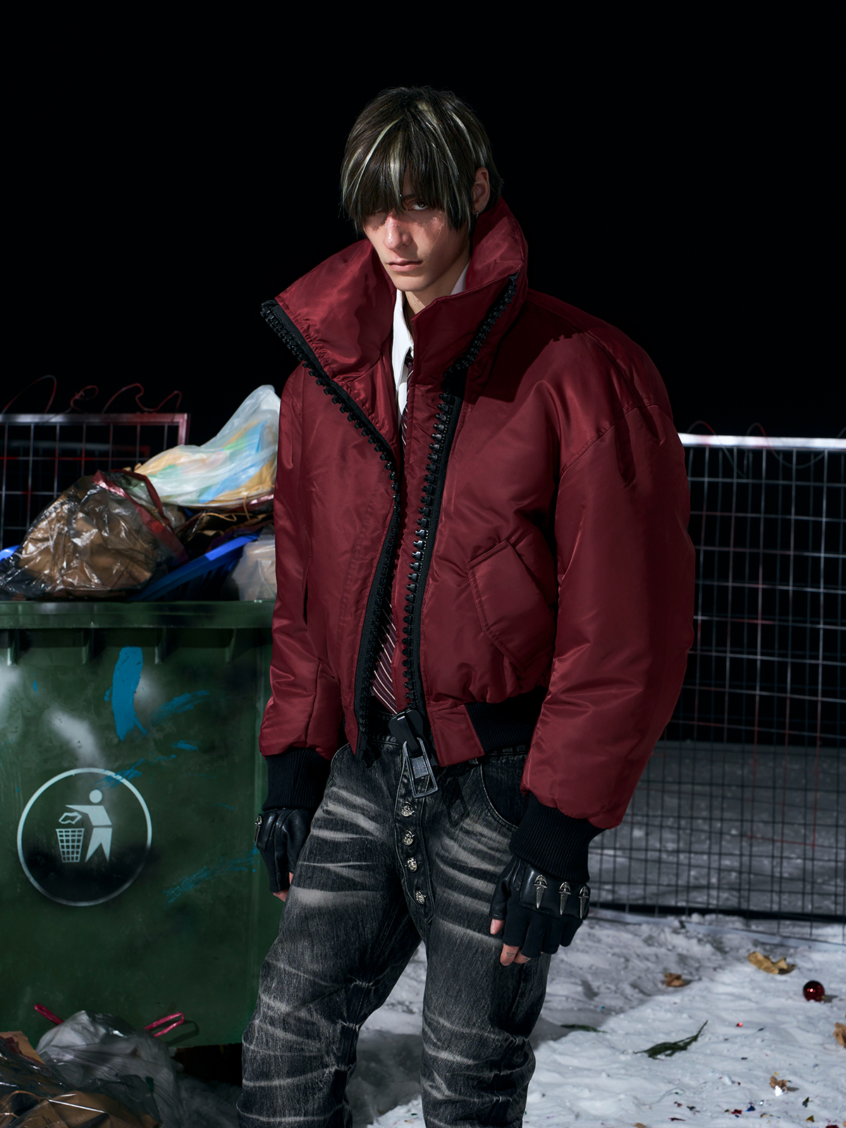 Heavy-Zip High-Collar Down Jacket-Burgundy