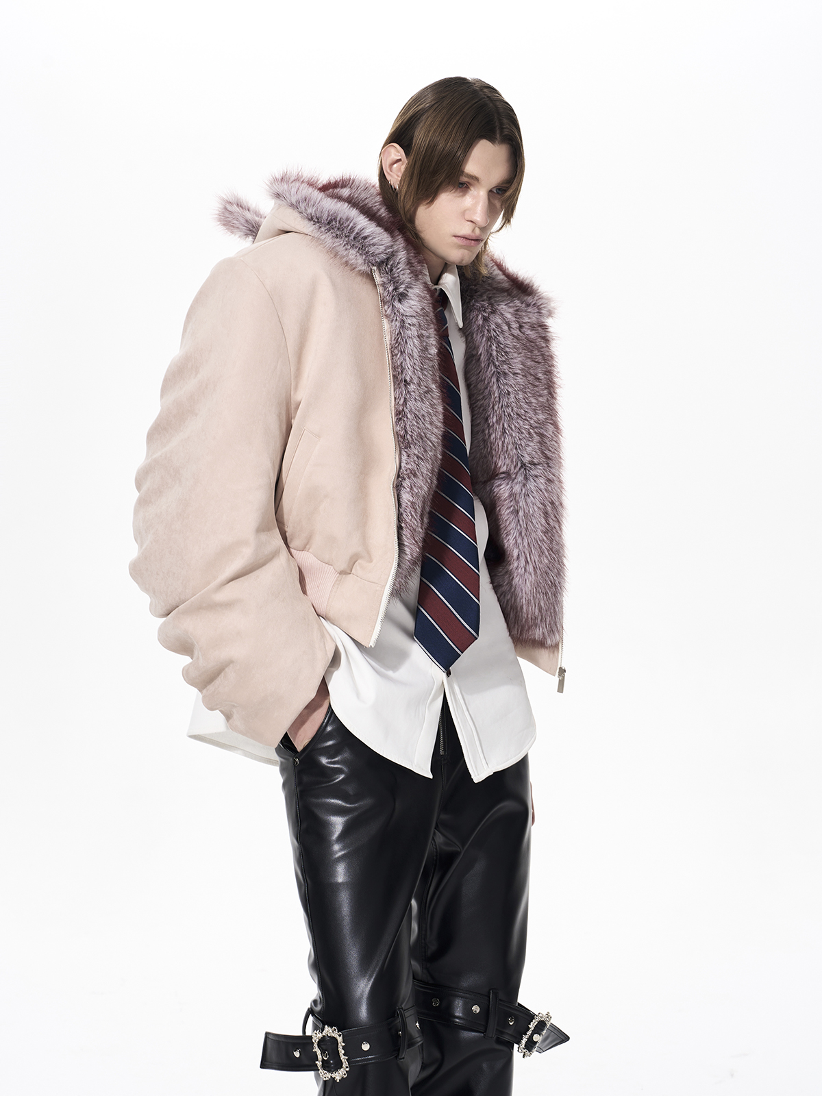 RABBIT EAR PADDED SUEDE JACKET-PINK