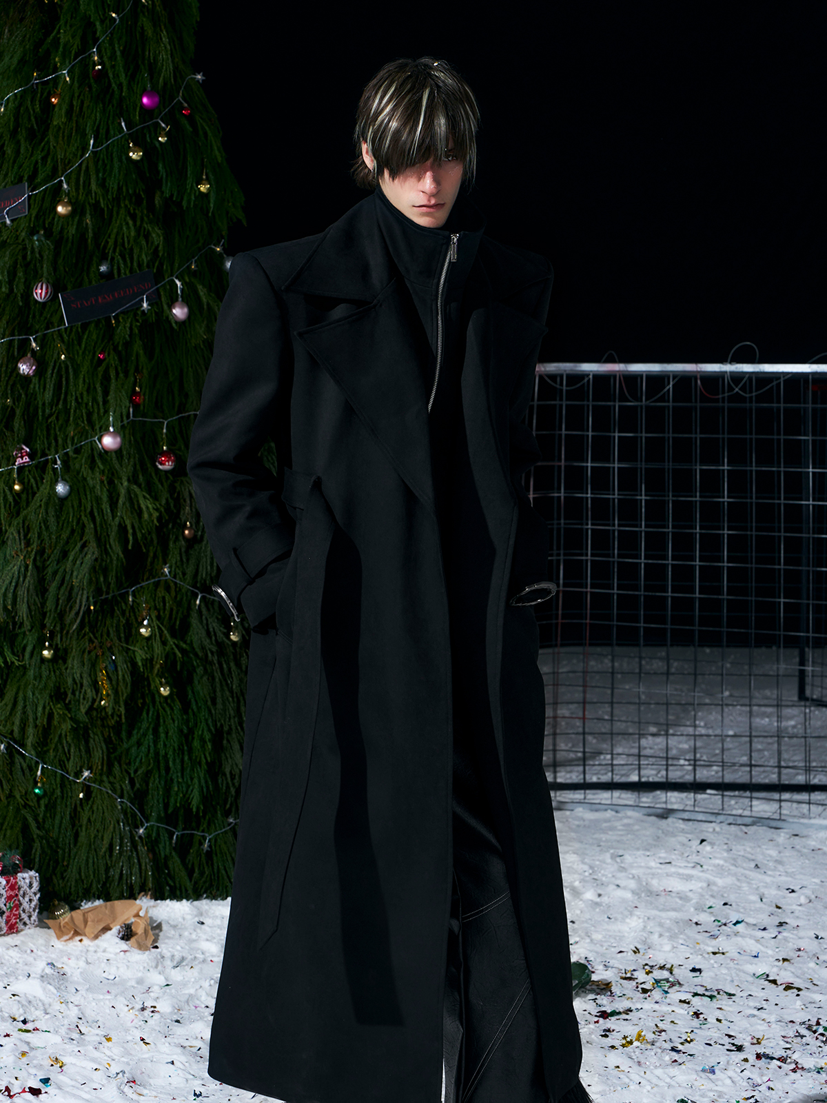 BLACK DISTRESSED SUEDE BELTED TRENCH COAT
