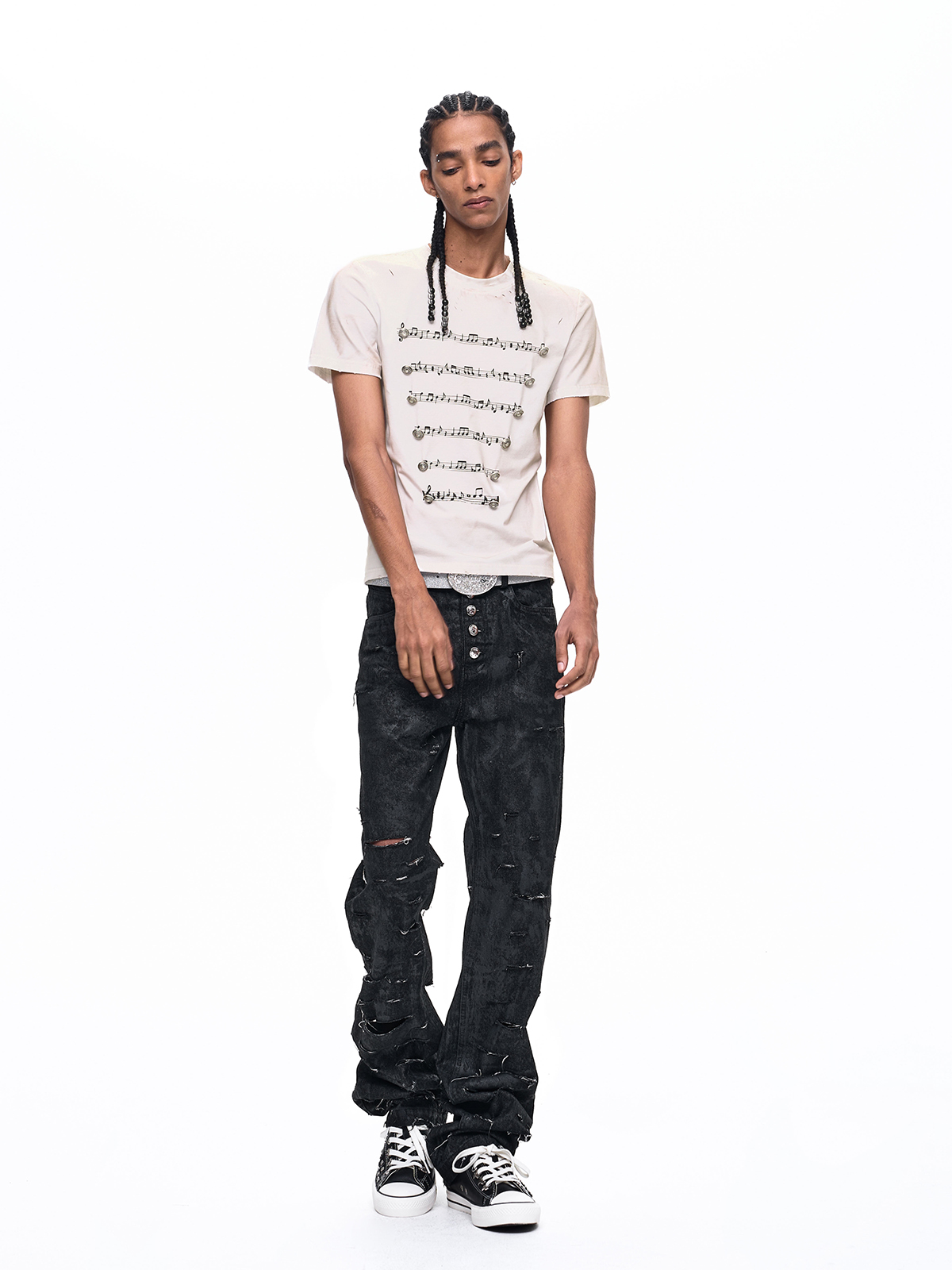 NAPOLEONIC MUSICAL NOTE BUTTONED TEE