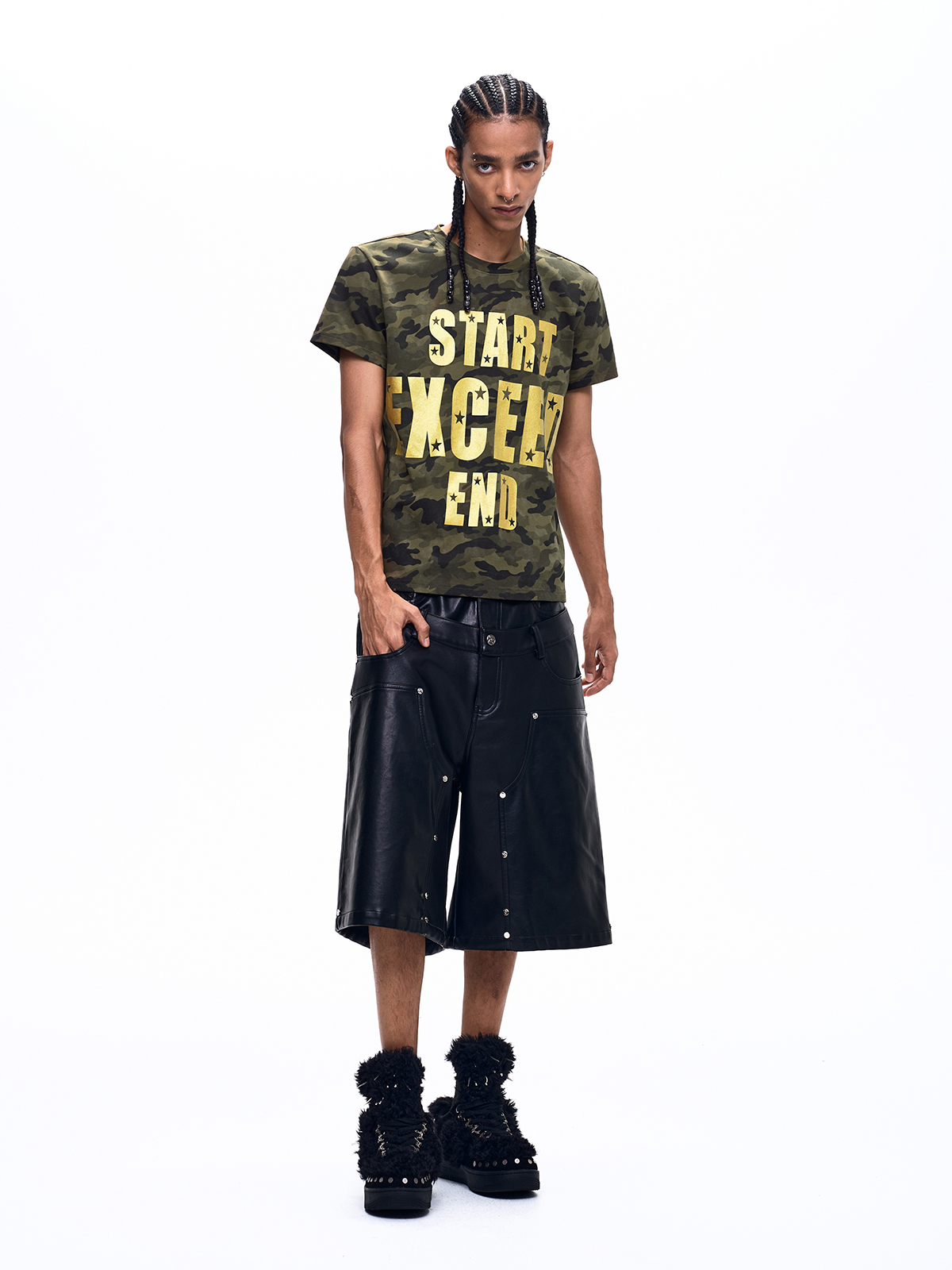 GOLD FOIL TYPOGRAPHY CAMO TEE