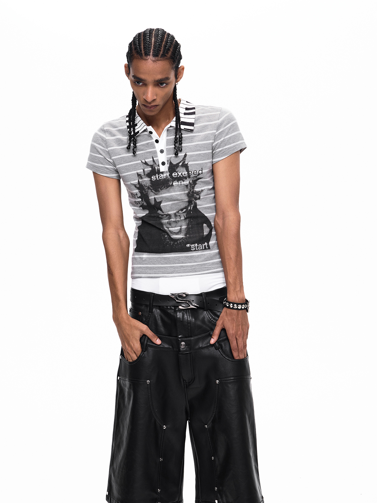 PUNK PORTRAIT PIANO COLLAR STRIPED POLO